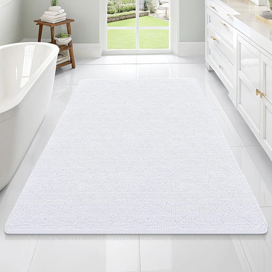 OLANLY Bathroom Rugs 70x46, Extra Soft Absorbent Chenille Bath Rugs, Rubber Backing Quick Dry, Machine Washable Bath Mats for Bathroom Floor, Tub and Shower, Home Decor Accessories, White