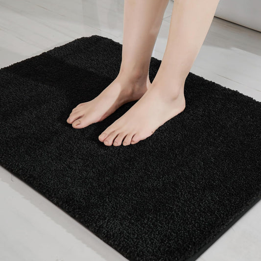 COSY HOMEER Bathroom Rugs Mat 16”x24” Absorbent Non-Slip Bath Mat Plush Shaggy Machine Washable Bath Rugs Soft Polyester Bath Mats for Bathroom Floor,Tub and Shower,Black