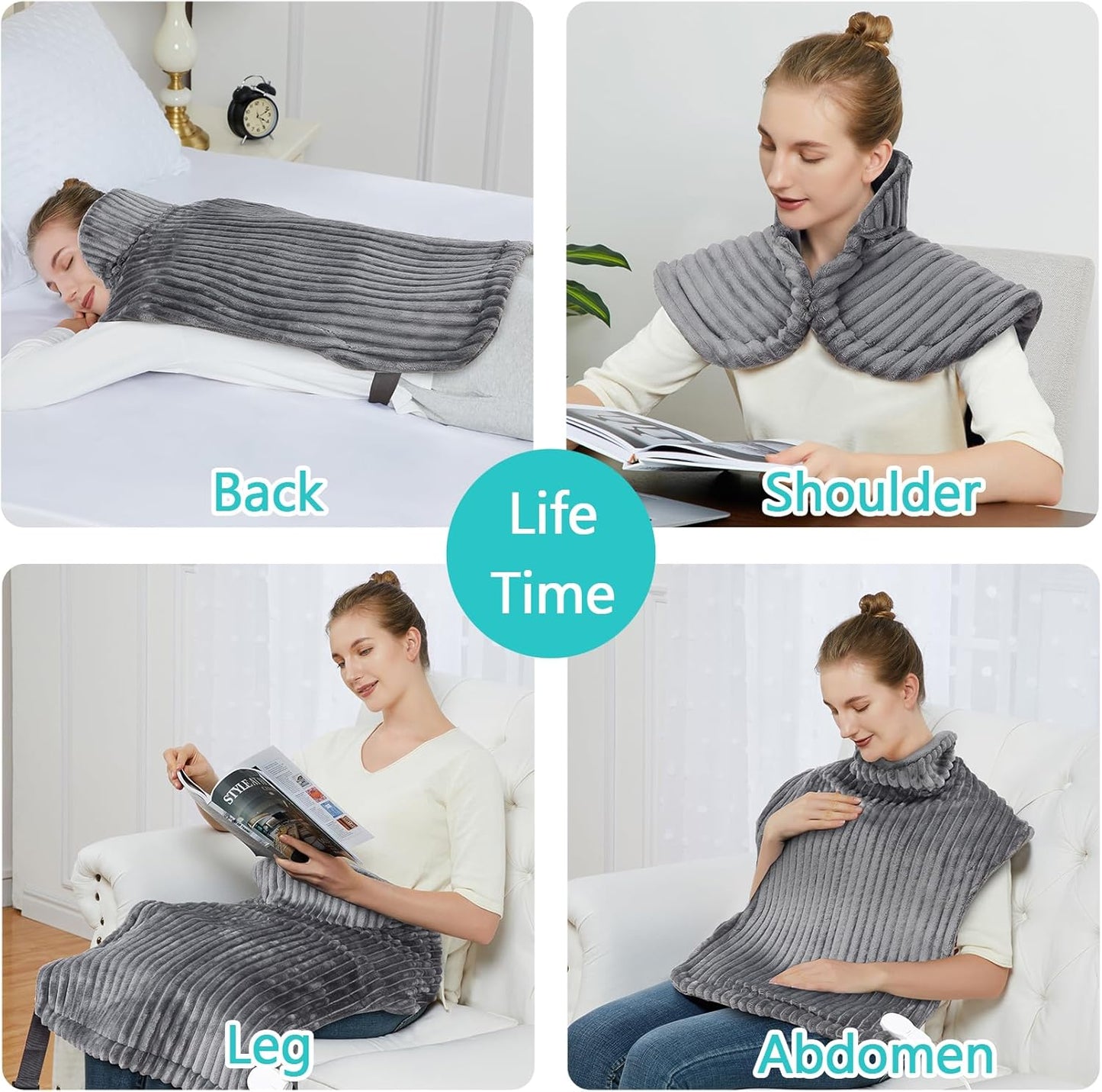 CAROMIO Heating Pad for Back Pain Relief, Neck and Shoulders Electric Heating Pads Large Size, Full Body Back Heat Pad with Auto Shut Off, Fast Heating and 6 Heat Settings (Grey, 33"x24")
