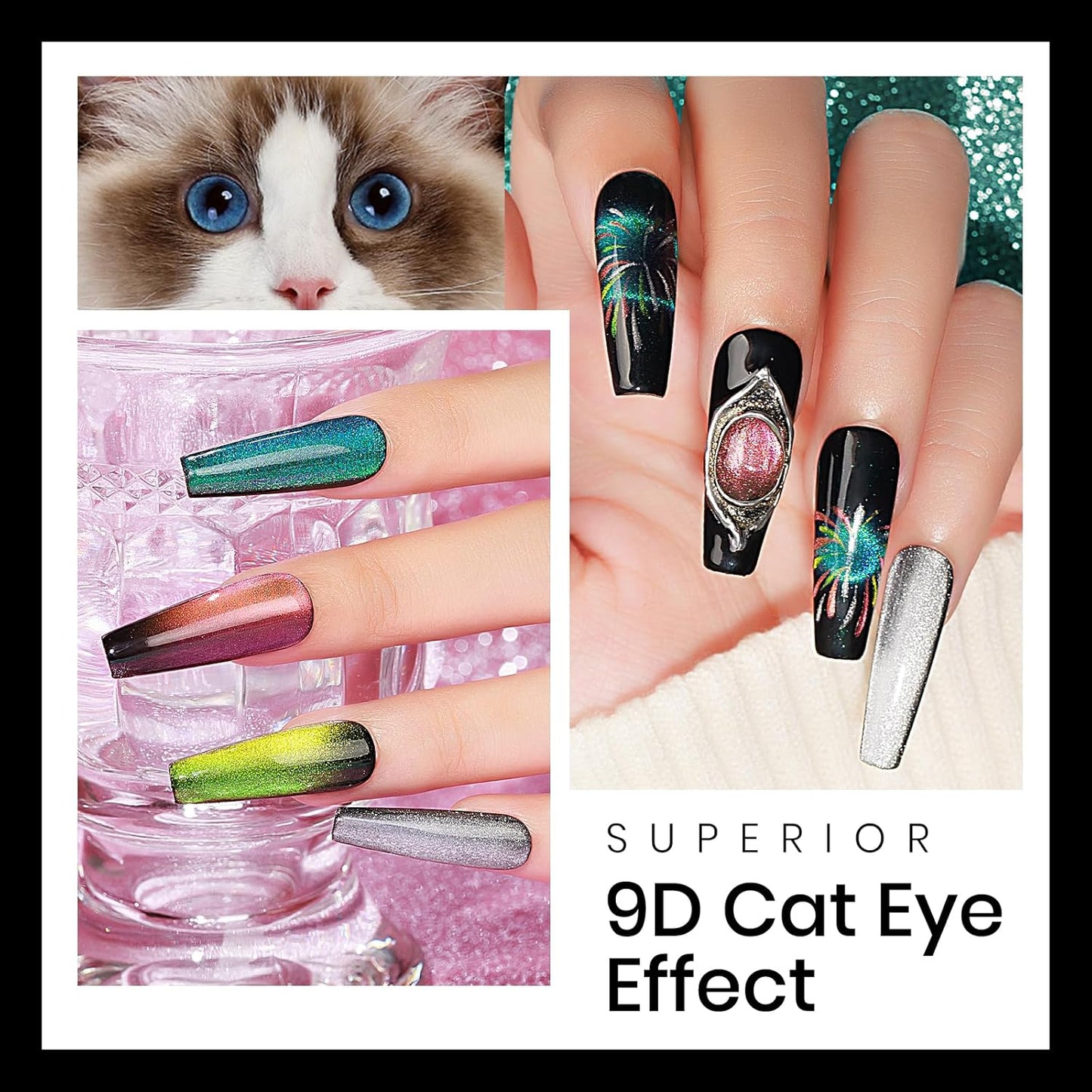 MIZHSE Cat Eye Nail Polish Set: 8 Colors with Magnet Stick, Classic Holographic Glitter Galaxy Colors UV Gel Nail Kit for Nail Salon Home DIY