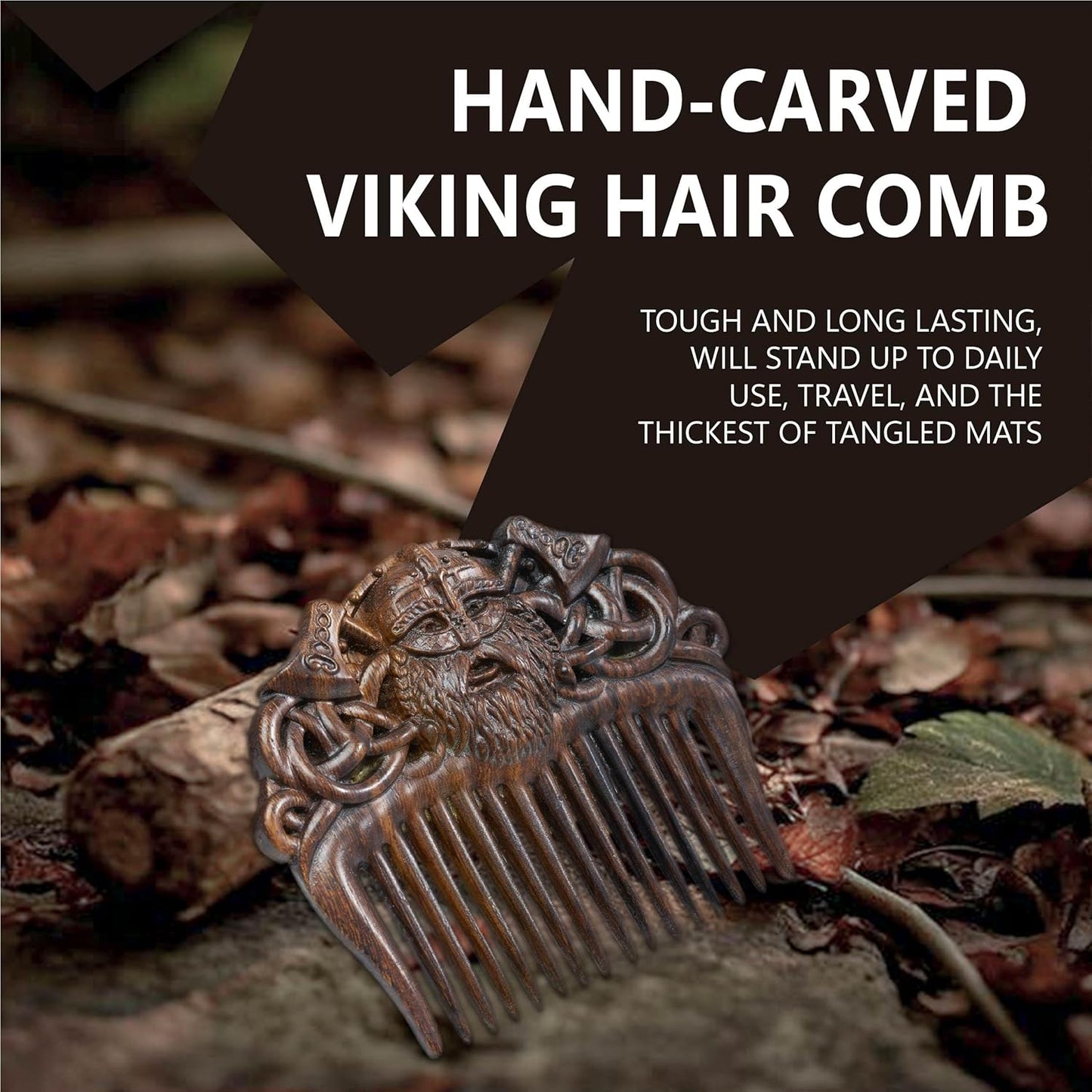Handicraftviet Hand-Carved Wooden Comb, Wood Viking Comb for Men's Hair, Beard, and Mustache, Unique Gifts for Dad; Grandpa- Viking 1