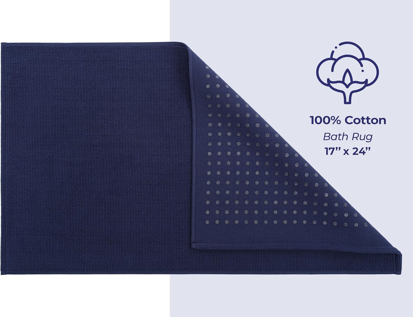 American Soft Linen Bath Rug, 17 in 24 in 100% Cotton Bath Mats Rugs for Bathroom, Slip Reducer Washable Shaggy Form Area Rugs, Navy Blue Bath Rug