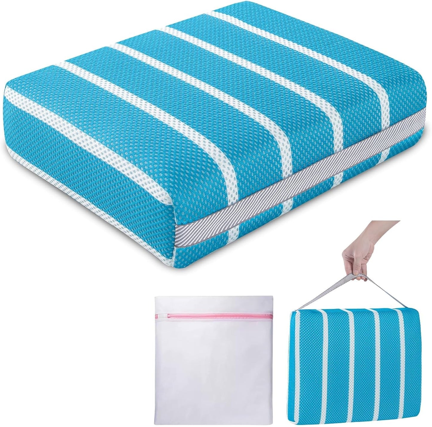 OS OMYSTYLE Hot Tub Booster Seat Cushion Pillow for Indoor or Outdoor Use, Weighted Spa Pillow with Washable 4D Mesh Cover & Non-Slip Bottom, Hot Tub Accessories for Adults - 16 x 12 x 4.3 Inch, Blue