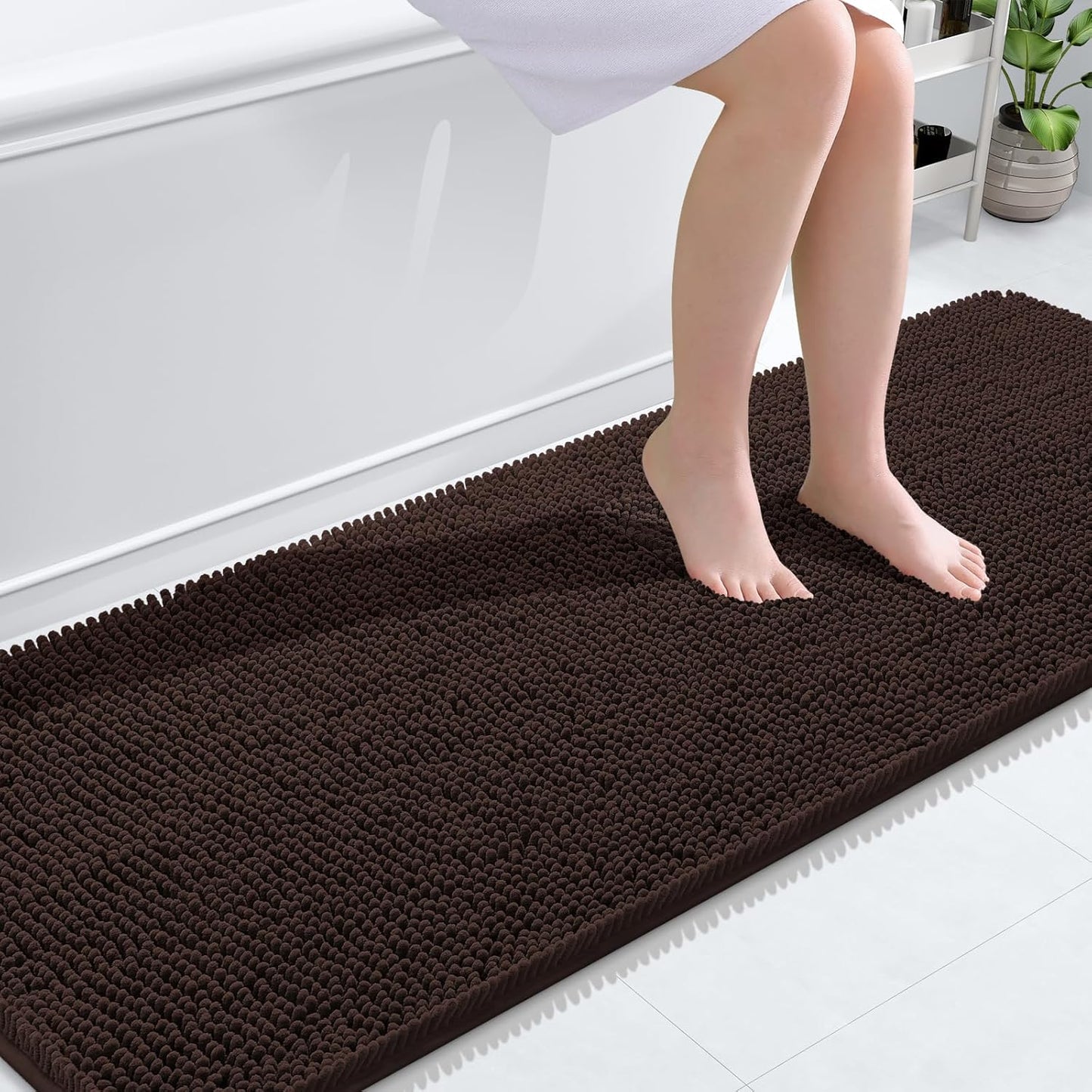 OLANLY Bathroom Rugs 70x24, Extra Soft Absorbent Chenille Bath Rugs, Rubber Backing Quick Dry, Machine Washable Bath Mats for Bathroom Floor, Tub and Shower, Home Decor Accessories, Brown