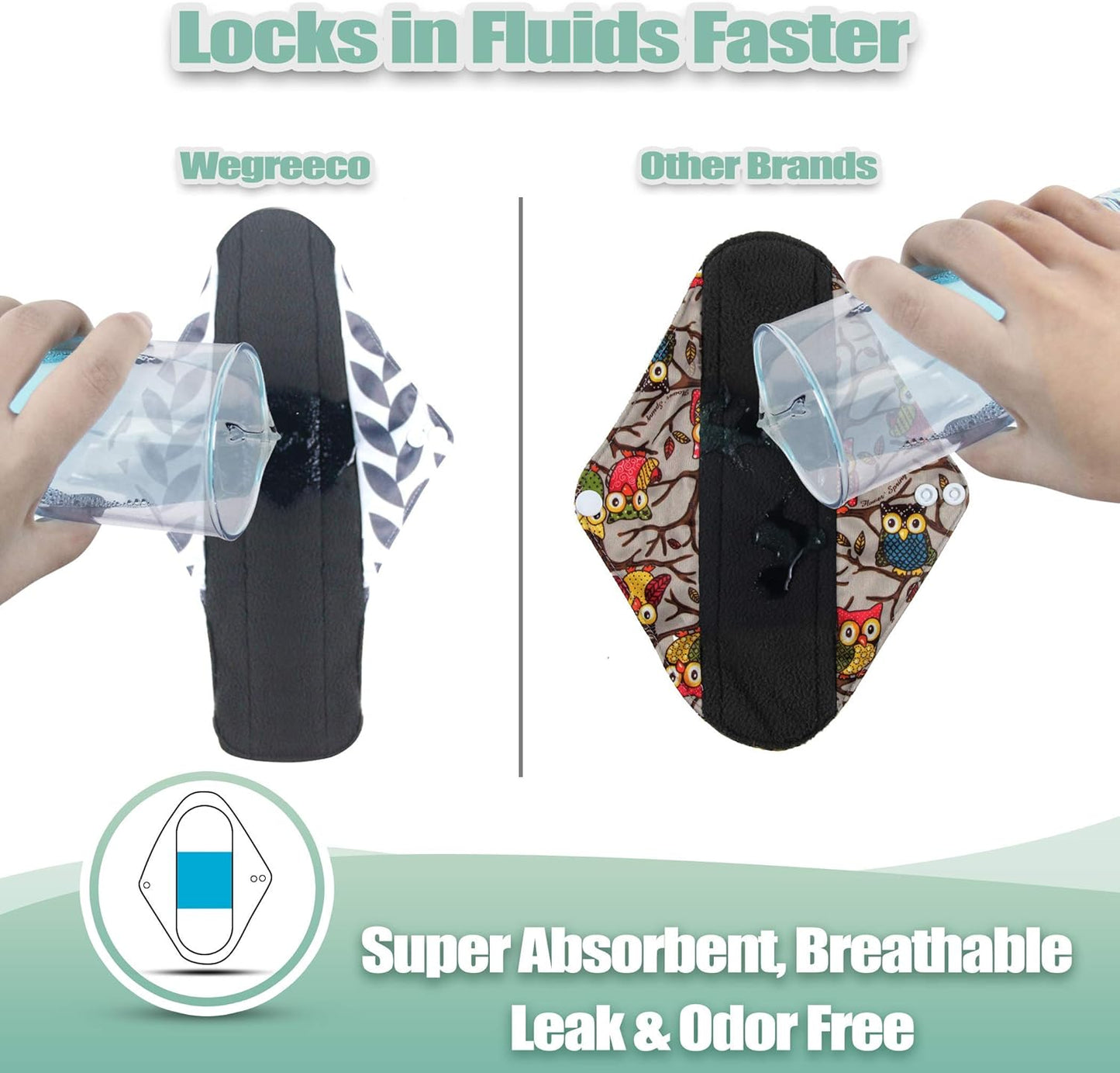 Wegreeco Reusable Menstrual Pads - Soft Cloth Sanitary Pads | Panty Liners - 6 Pack with 1 Cloth Mini Wet Bag (X-Large, Luxury)