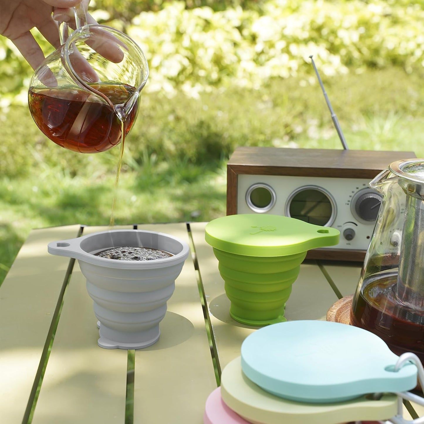 IYYI Collapsible Cup for Traveling, Silicone Foldable Cup, Camping Mug with Lid, Folding Mug for Camping, Hiking, Outdoors, Travel (Dusty-Sage-Carbon-Navy)