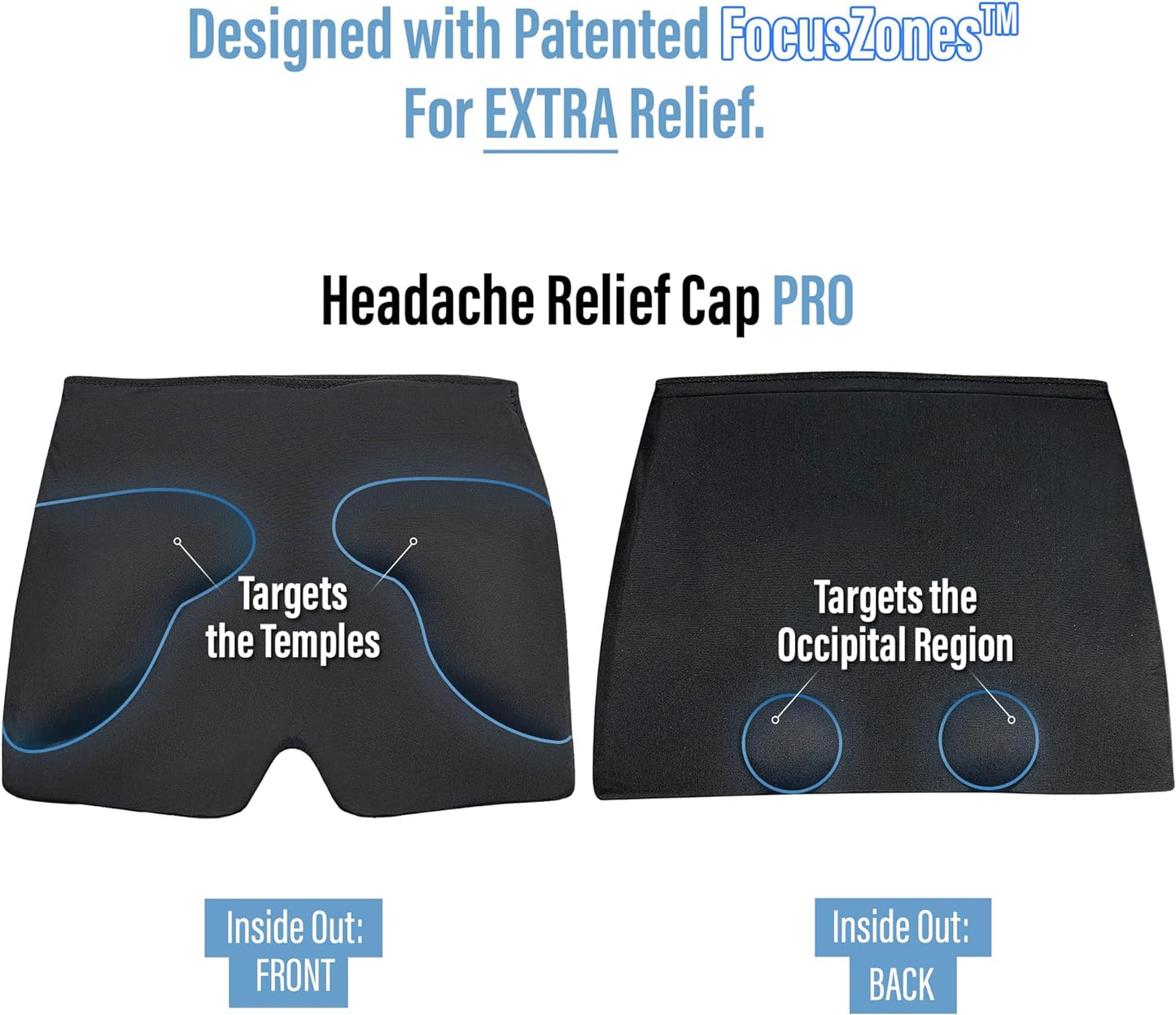 TheraICE Migraine Relief Cap PRO, Headache Relief Cap, Ice Face Mask, Cold Compress Head Wrap for Tension Headache Relief, Stress & Hangover, FocusZone Technology Provides Extra Cooling & Pressure