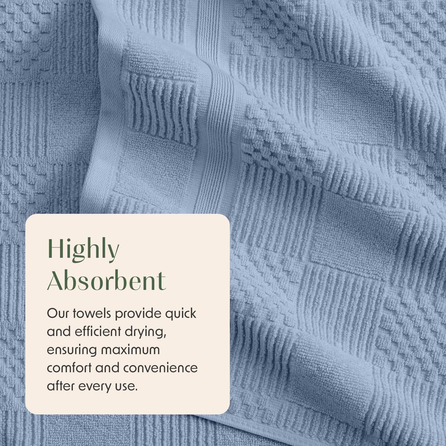 Springtree Home 100% Cotton Bath Towel Set of 4 | Blue Towels | Geometric Textured Design | Absorbent & Quick-Dry | 4 Bath Towels | Oeko-TEX® Standard 100 Cotton | Myla Collection - Blue Cashmere