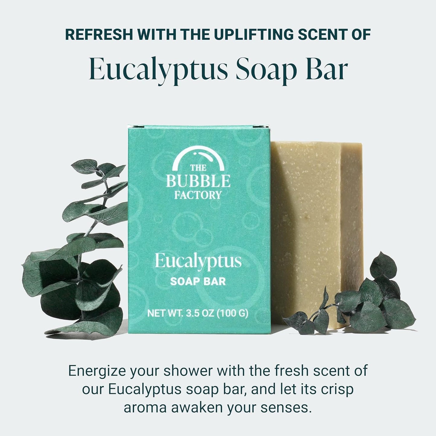 The Bubble Factory Handmade Natural Bath & Body Soap Bar, Vegan, All-Natural, Palm Oil Free, Made in USA with Shea Butter + Essential Oils, Eucalyptus, 3 Bars