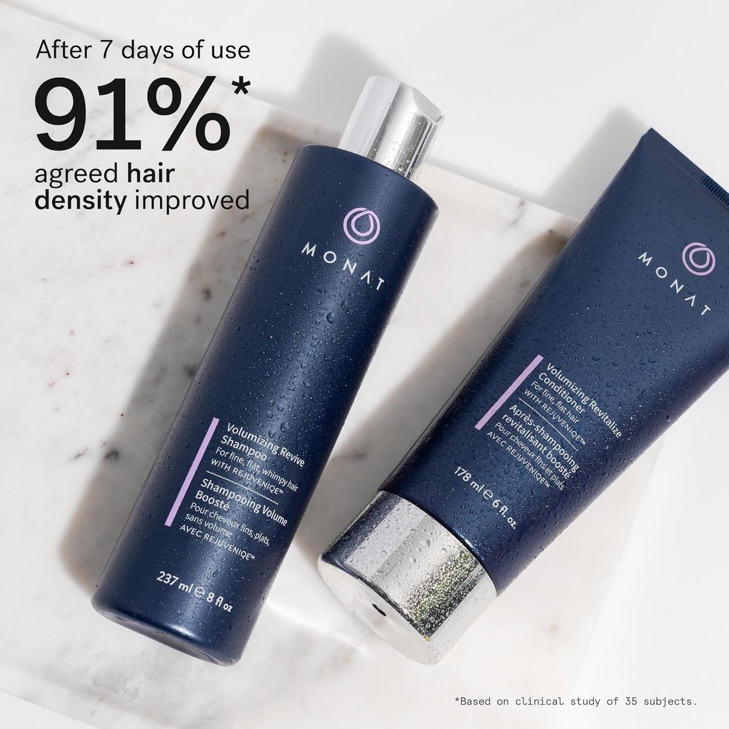 MONAT Volumizing Shampoo & Conditioner Set Infused with REJUVENIQE – Lightweight Care for Fine, Flat Hair – Enhances Volume, Adds Softness and Shine – Net Wt. 237 ml (8 fl. oz.) & 177 ml (6 fl. oz.)