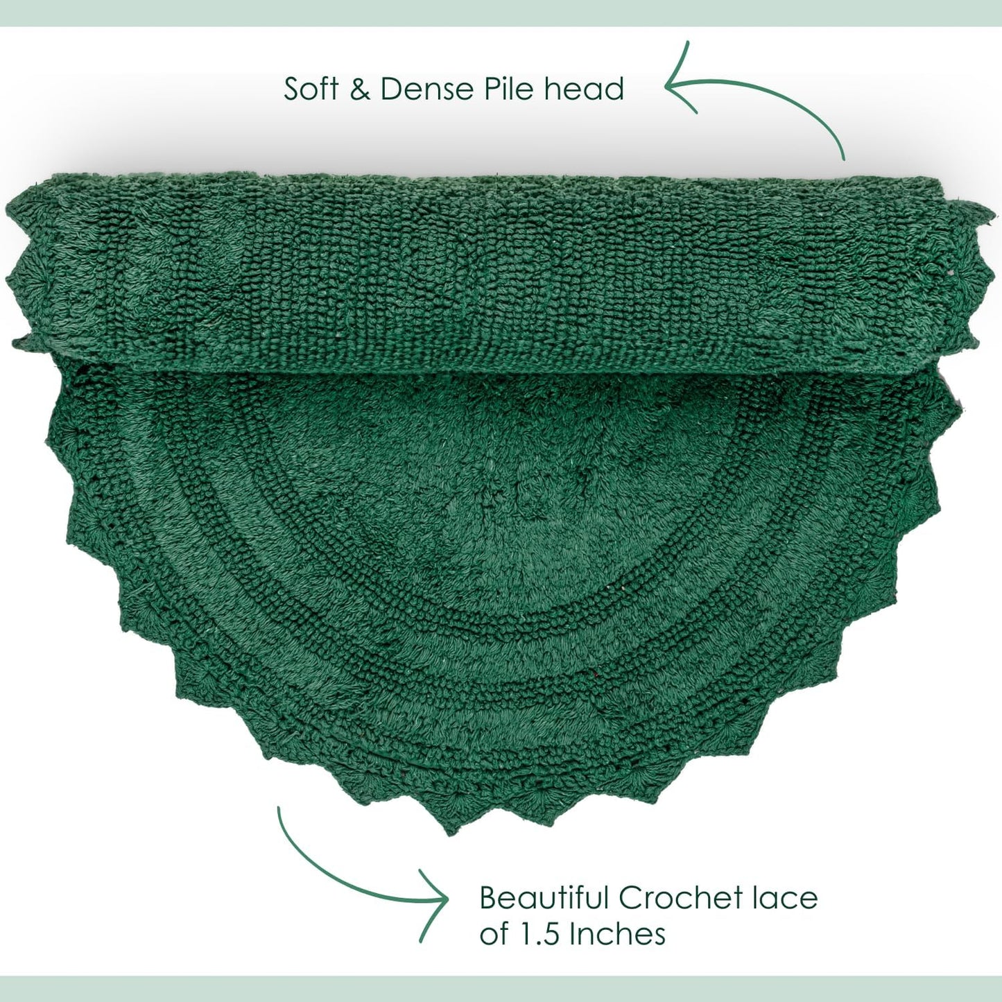 RAJRANG Foliage Green Oval Cotton Bath Mat – 34x21 Inch Reversible Crochet Bathroom Rug – Soft, Absorbent, Handmade Boho Rug for Spa, Kitchen, or Entryway