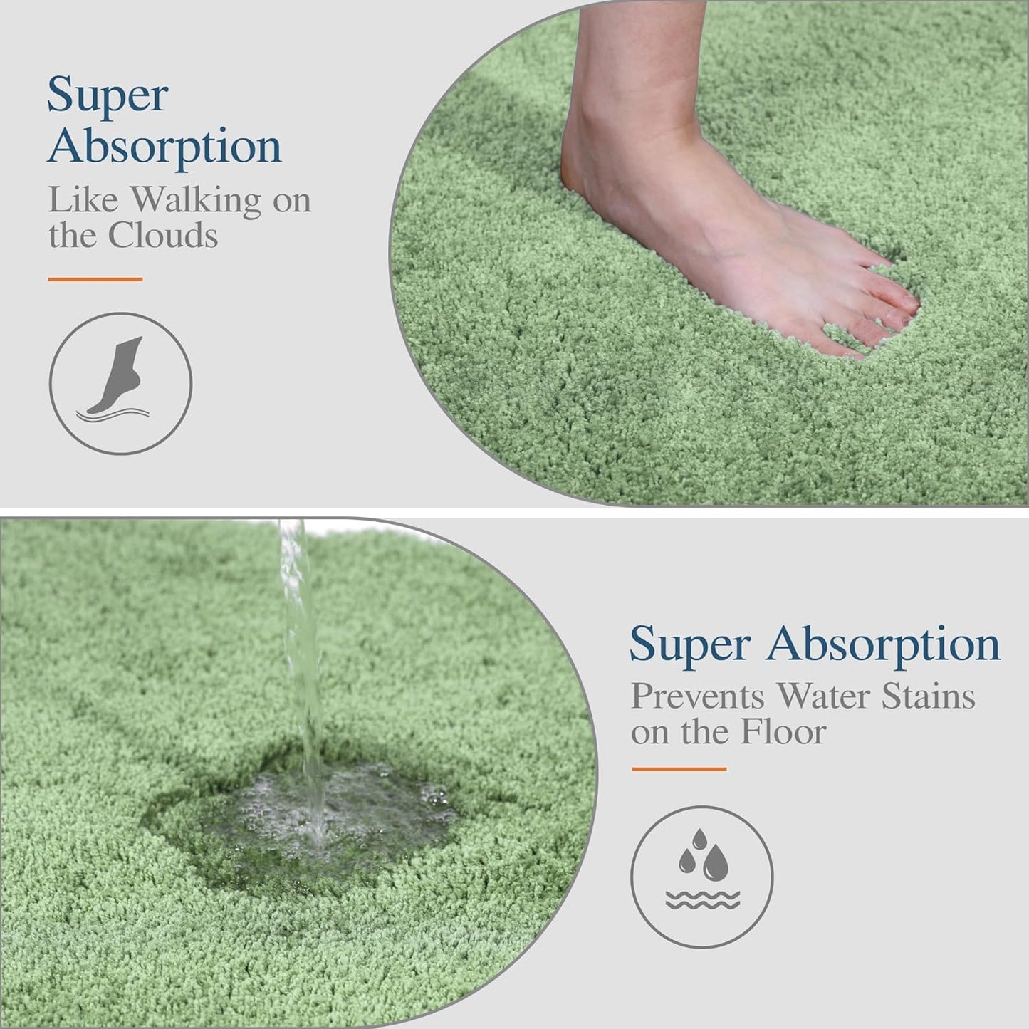 Walensee Contour Rug (20x24, Sage Green) Non Slip Bath Mat, Soft Microfiber Shaggy Mat, Machine Washable U Shape Toilet Rug