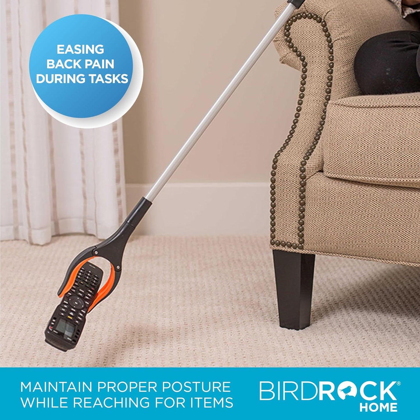 BIRDROCK HOME Reacher Grabber Pick Up Tool | Lightweight Aluminum 32” Extra Long Reaching Aid | Best Articulating Head | Rotating Rubber Grip | Trash Pick Up, Disabled, Garden Nabber Arm Extension