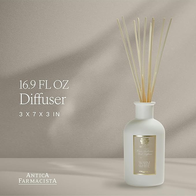 Antica Farmacista Home Ambiance Diffuser - Long-Lasting Reed Scent Diffuser - Luxury Room Freshener Gift - Warm White, 16.9 fl oz