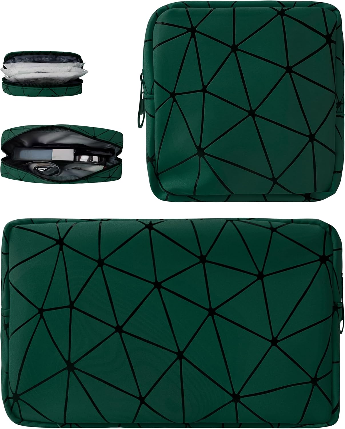 Sanitary Napkin Storage Bags Set, Portable Period Bag for Teen Girls Small Make up Bag for Purse, Portable Menstrual Pad Pouch(Large & Small Green)