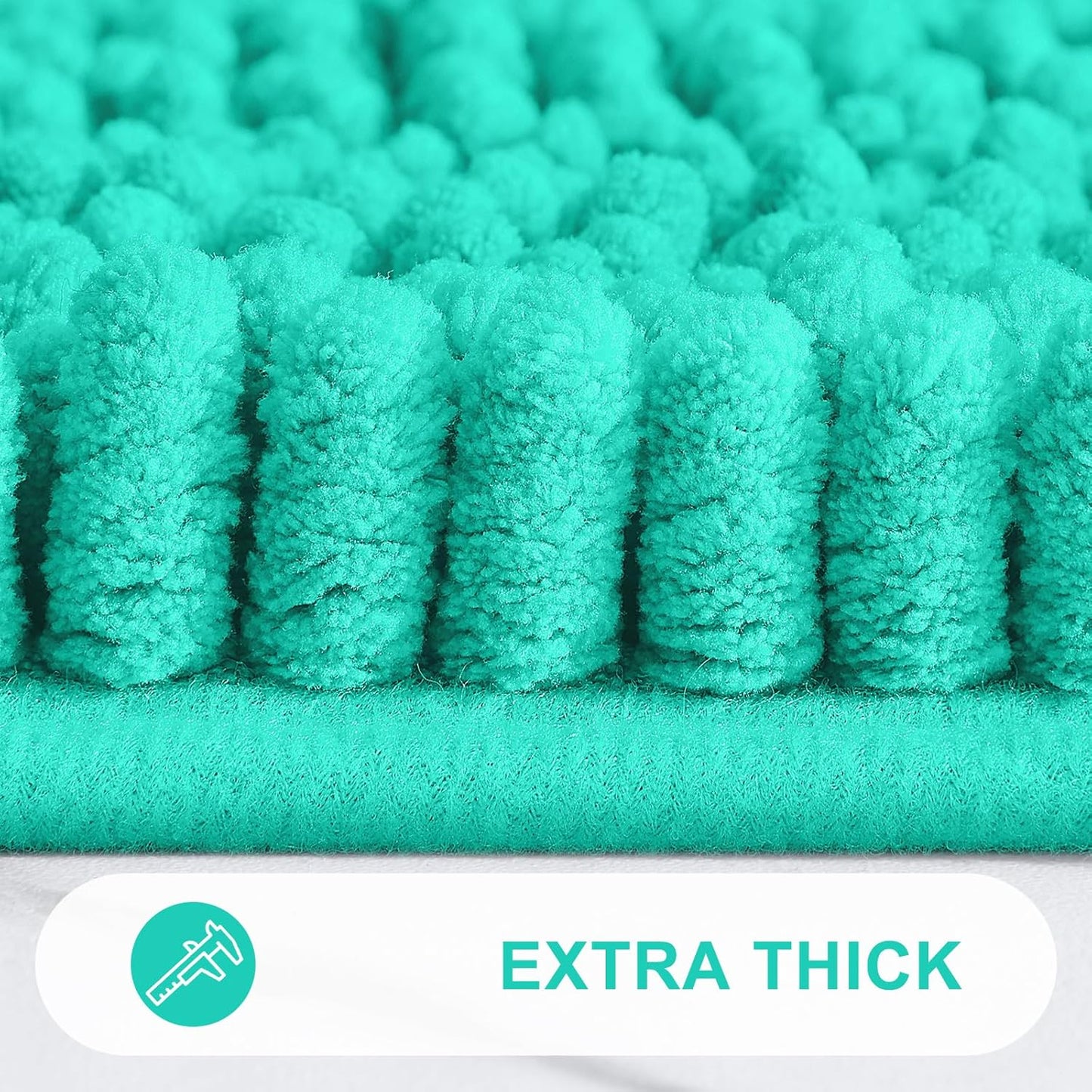 Grandaily Chenille Striped Bathroom Rugs 30x20, Extra Thick and Absorbent Bath Mats, Non-Slip Soft Plush Shaggy Shower Carpet, Machine Wash Dry, Bath Rug for Bathroom, (Medium, Teal)