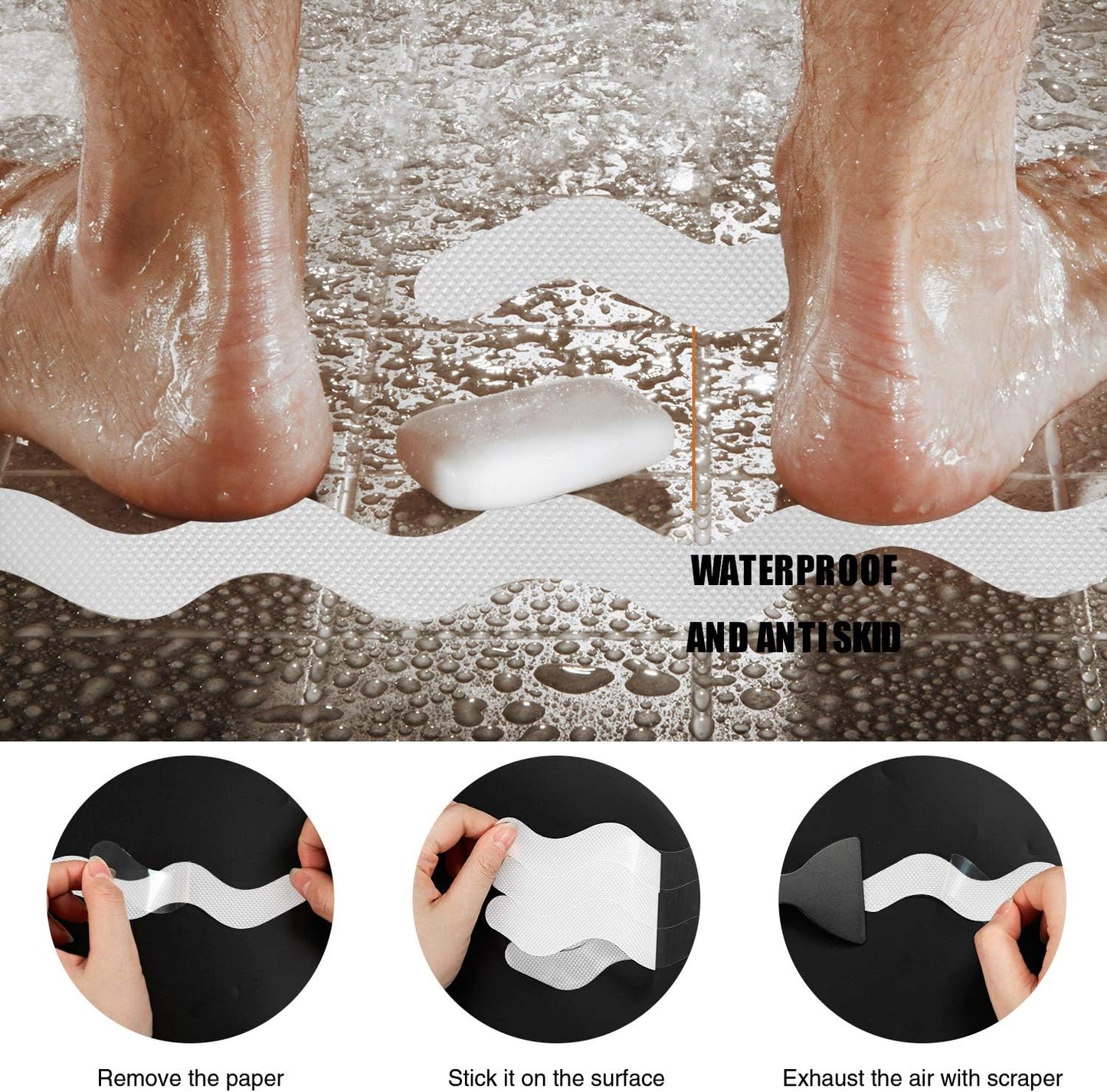 Patented 36 PCS Anti Slip Shower Stickers, Safety Bathtub Strips Adhesive Decals with Premium Scraper for Bath Tub Shower Stairs (White)