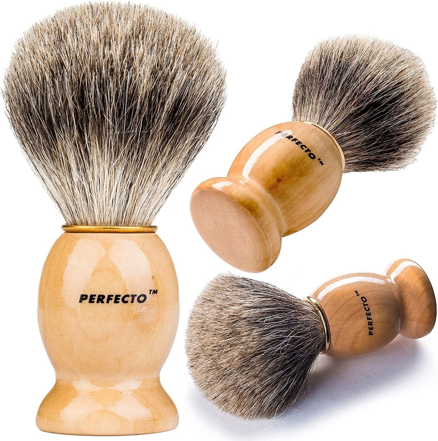 Perfecto 100% Original Pure Badger Shaving Brush, Engineered for The Best Fathers Day Gift. All Methods, Safety Razor, Double Edge Razor, Straight Razor, Shaving Razor, Gift for Dad Badger Brush.
