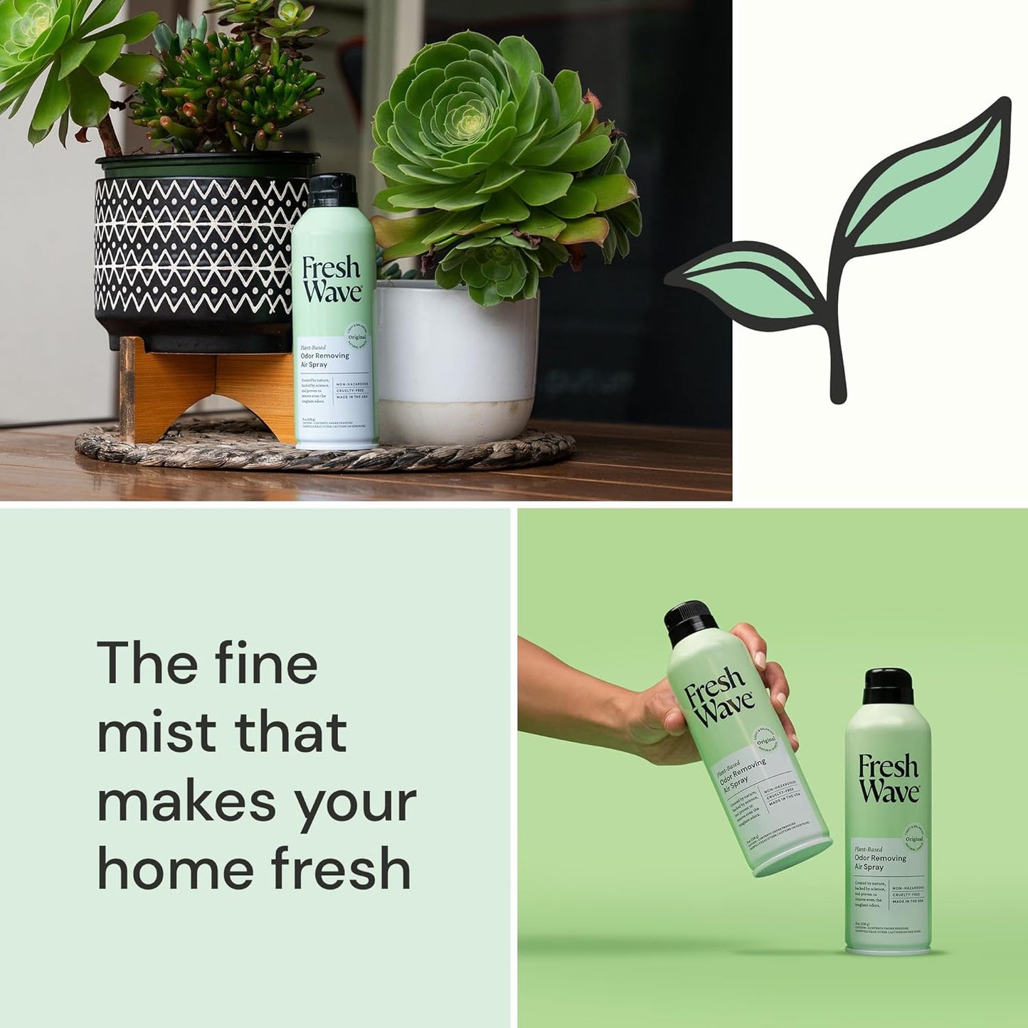 Fresh Wave Odor Eliminator Spray & Air Freshener, 8 oz. | Non-Aerosol, Fine Mist | Odor Absorbers for Home | Safer Odor Relief | Natural Plant-Based Odor Eliminator | For Furniture, Fabrics & Trash