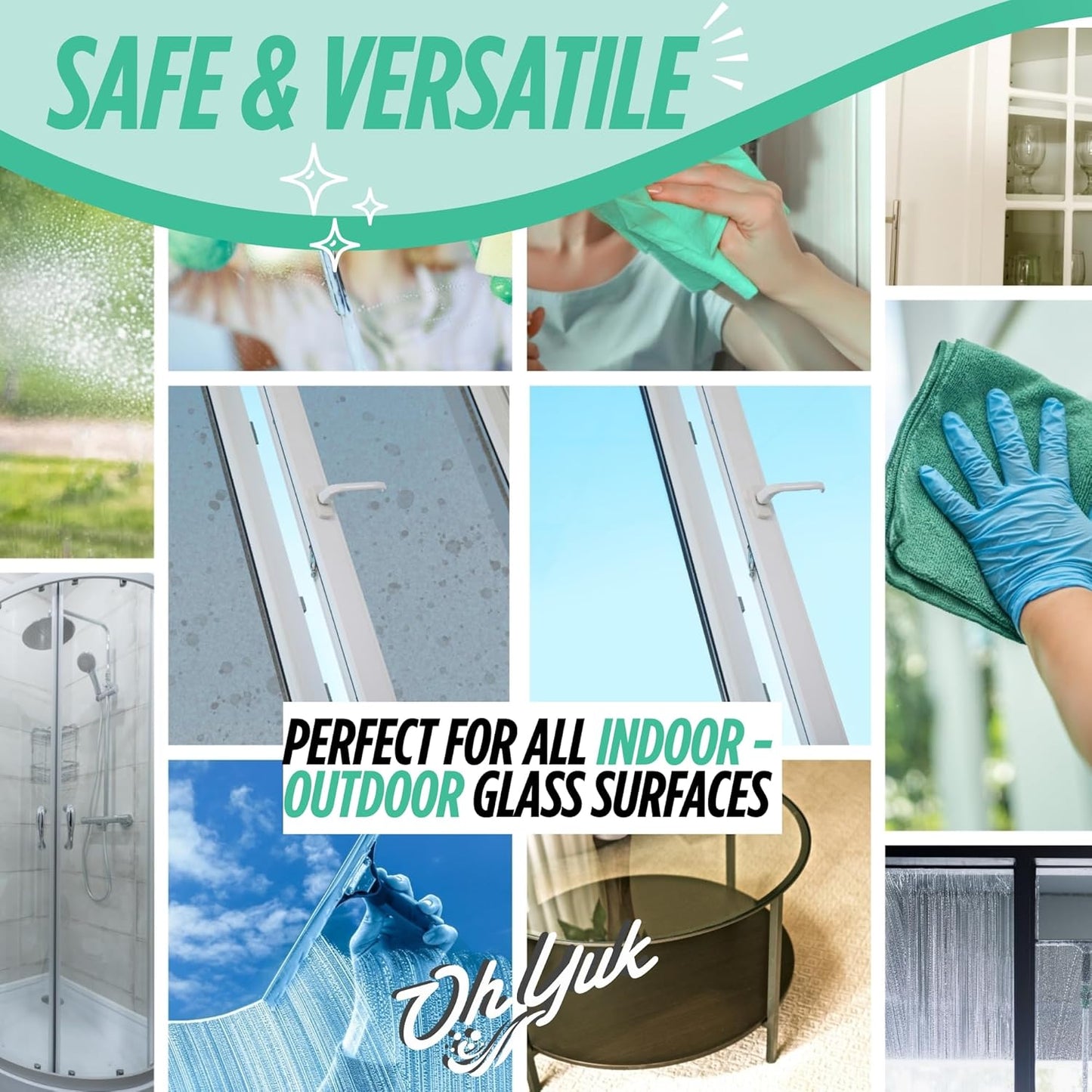 Oh Yuk Glass Cleaner Spray – 24 oz Bottle | Streak-Free Finish, Removes Water Spots, Residue & Fingerprints from Windows, Mirrors & Glass | Vegan, Formulated & Made in USA