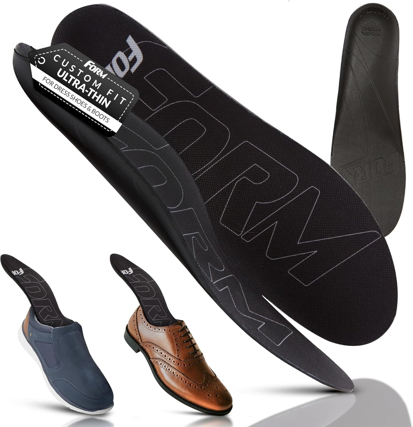 Ultra-Thin Plantar Fasciitis Insoles Designed for Comfort & Maximum Pain Relief, Ideal for Dress Shoes & Boots | Black (Men's 8-8.5, Women's 9.5-10)