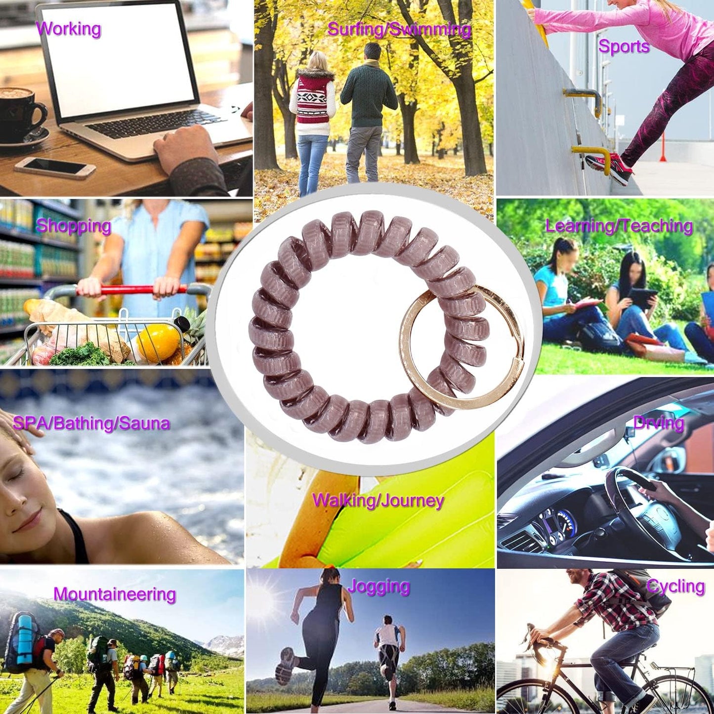 BIHRTC 6PCS Wrist Coil Key Chain Spring Flexible Spiral Wrist Bracelet Wristlet Elastic Stretchable Bracelet Wristband Key Chain Bracelets for Gym Pool Outdoor Sauna Key Ring