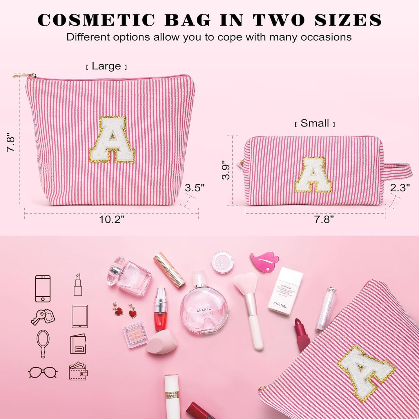 Christmas Gifts for Women - Christmas Stocking Stuffers, Small Makeup Bag for Purse Travel Makeup Bag Set, Initial Make up Bag Pouch,Birthday Gifts for Women, Pink Letter H