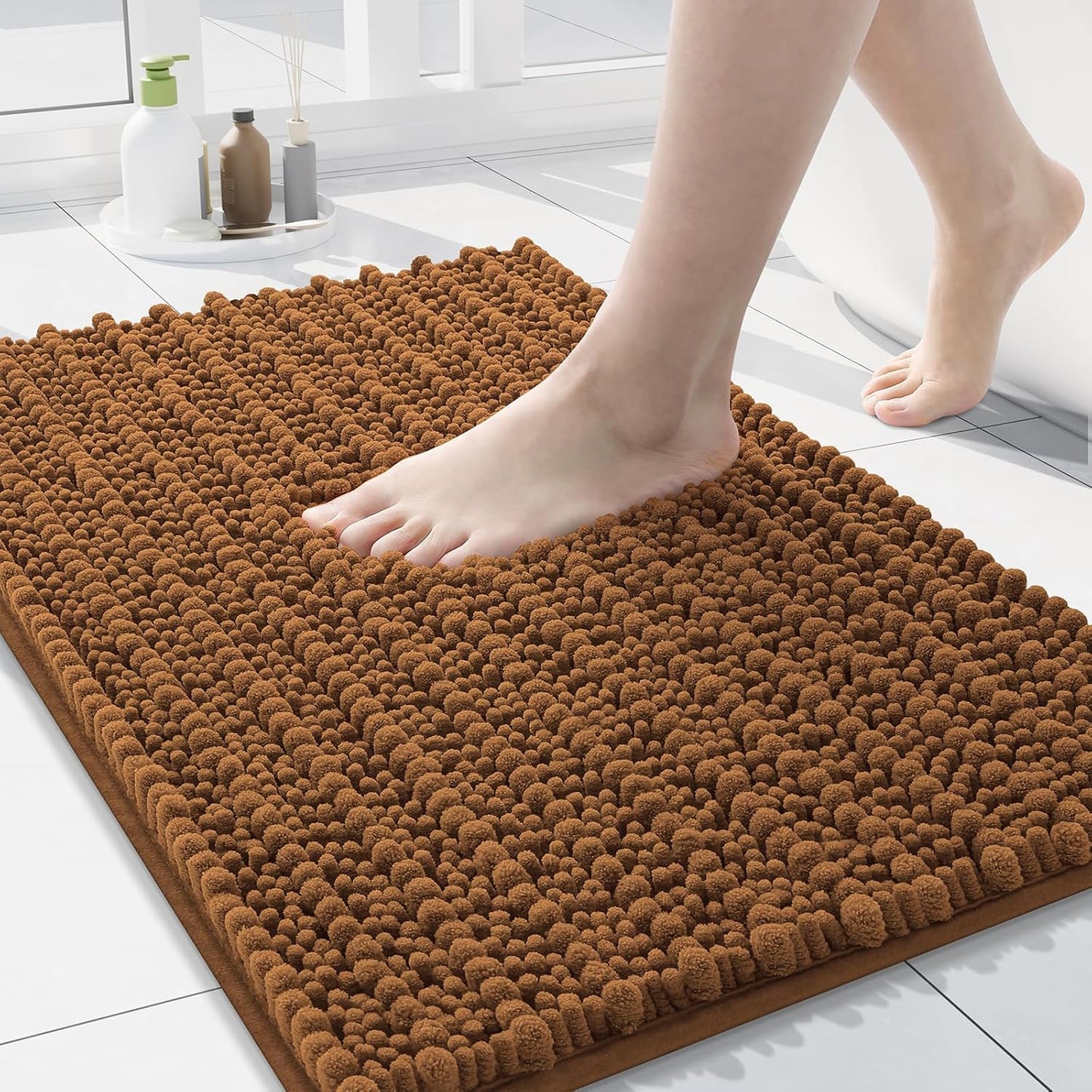 Arotive Luxury Chenille Bathroom Rug Mat, Extra Soft Thick Absorbent Shaggy Bath Rugs, Non-Slip Machine Wash Dry, Plush Bath Mats for Bathroom, Shower and Tub, 24x16, Ochre