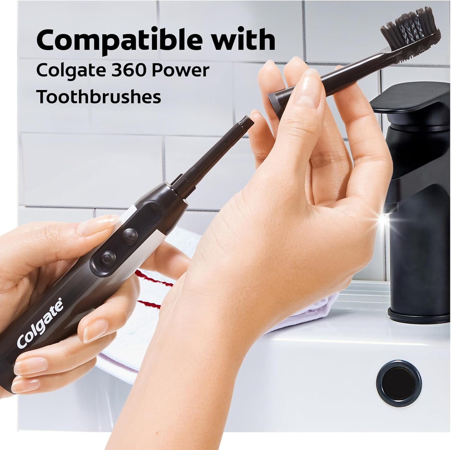 Colgate 360 Power Charcoal Replacement Toothbrush Heads, Works with Any 360 Battery Toothbrush, Features Soft Bristles and a Rubber Polisher on Each Replacement Head, 2 Pack