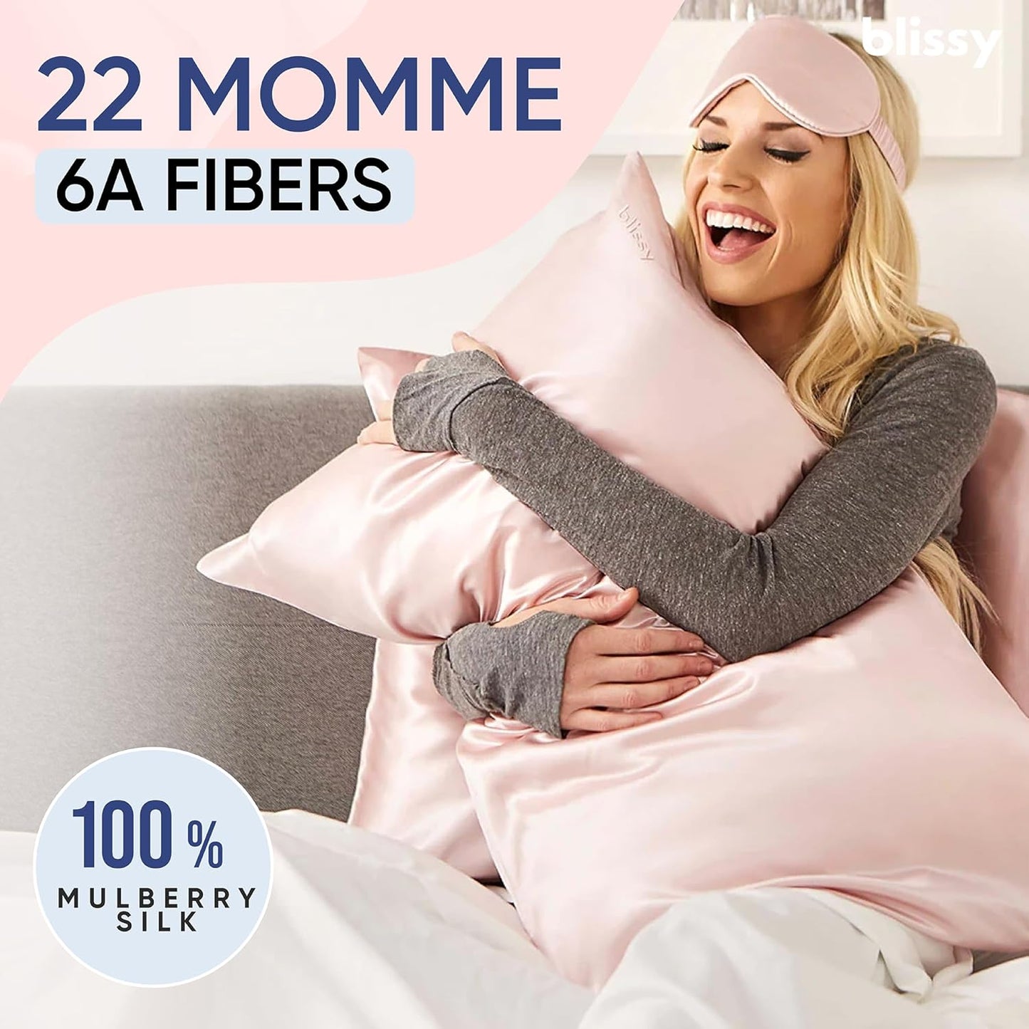 Blissy Silk Pillowcase - 100% Pure Mulberry Silk - 22 Momme 6A High-Grade Fibers - Silk Pillow Cover for Hair & Skin - Regular, Queen & King (Pink, Queen)