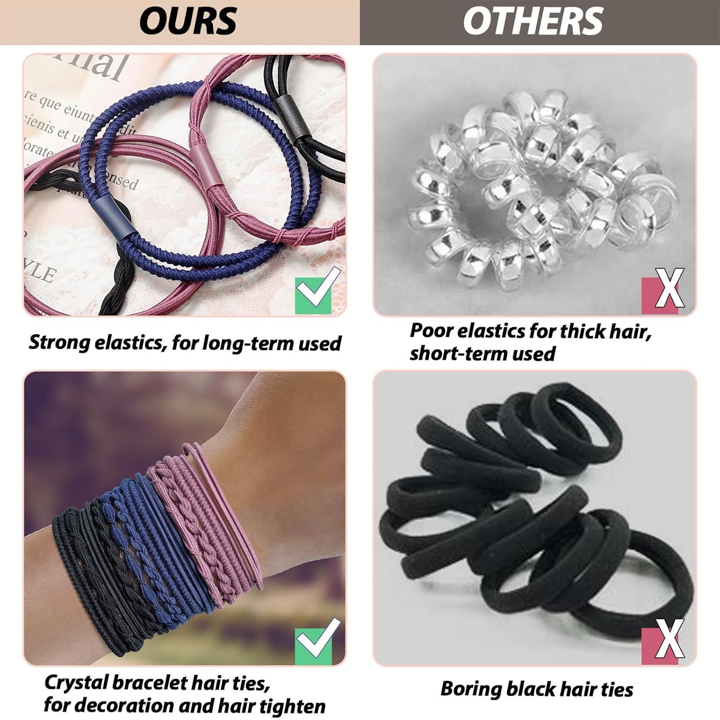 Hair Ties For Girls and Women, Boho Hair Ties Set of 12, Elastic Hair Bands, Hair Tie Bracelet, Ponytail Holders for Daily Life, Sport, Cooking, Working