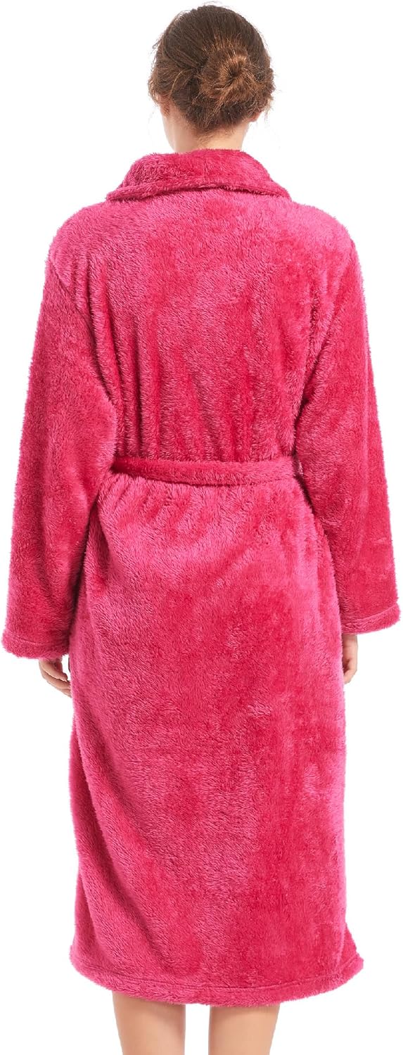 Inner Wish Womens Plush Fleece Robe, Cozy Warm Bathrobe Fuzzy Female Spa Robe With Pockets