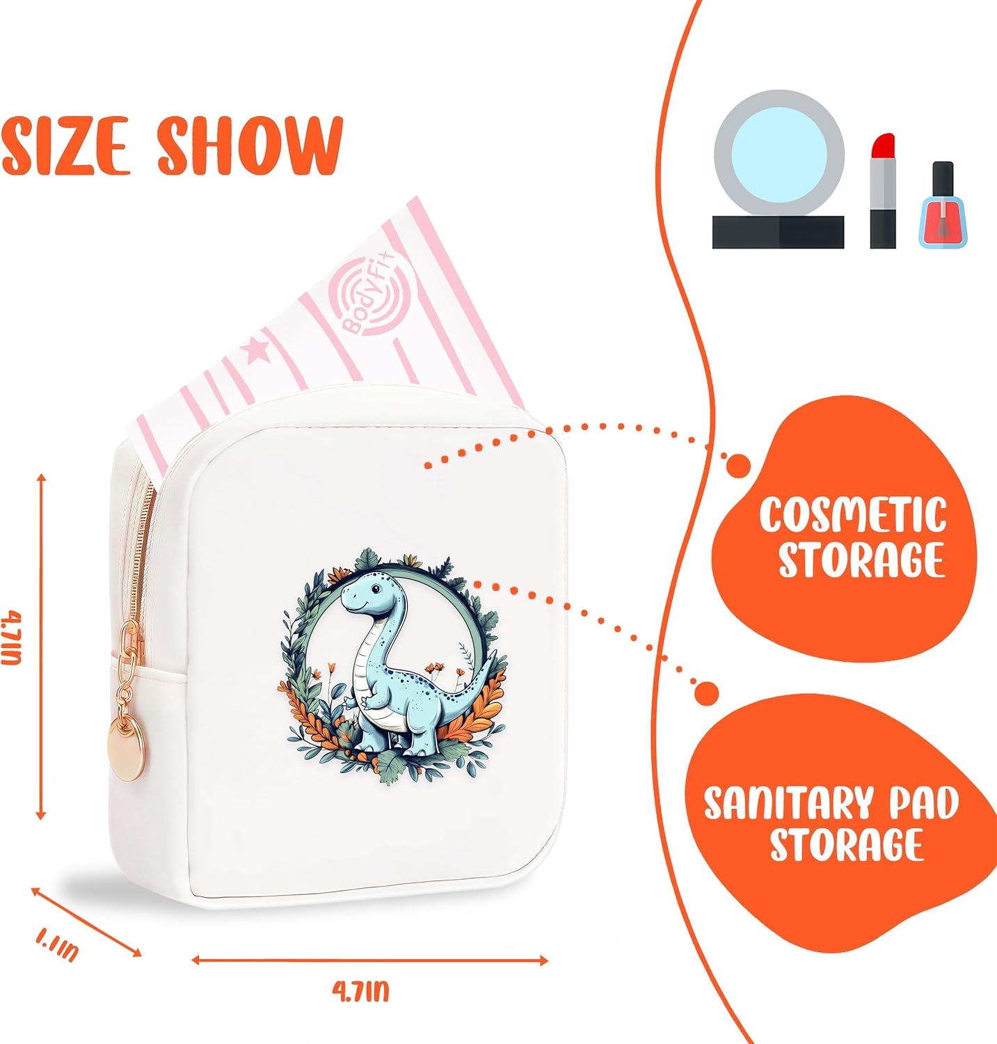 Dinosaur Mini Makeup Bag, Dinosaur Gift For Women Girls, Cute Portable Zipper Pouch Cosmetic Bag For Teen Girls Kids, Small Storage Bag For Sanitary Pad, Period napkin bag!