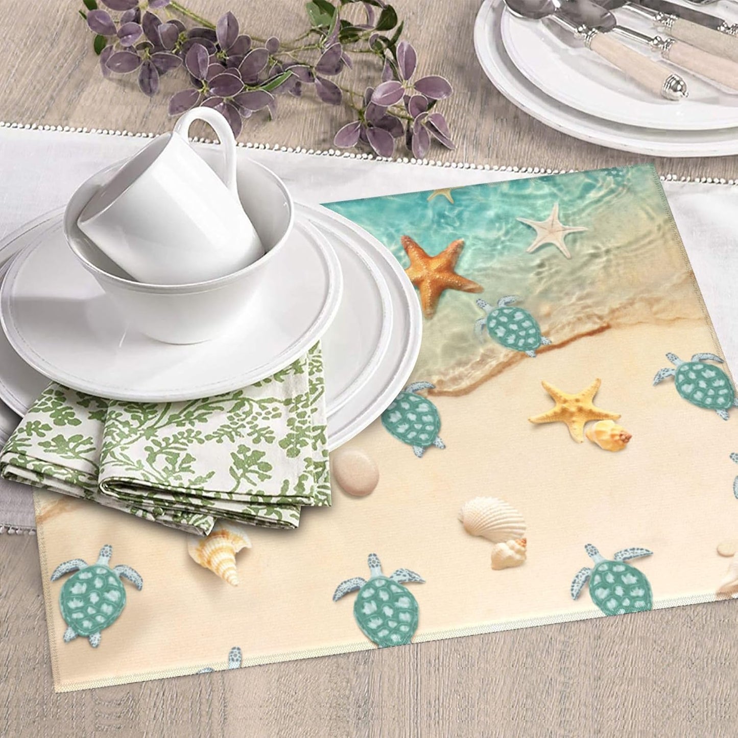 Sea Turtles Beach Dish Drying Mat for Kitchen Counter Washable Absorbent Reversible Microfiber Teal Nautical Decor Drying Pad Kitchen Accessories 16x18 Inch Yellow