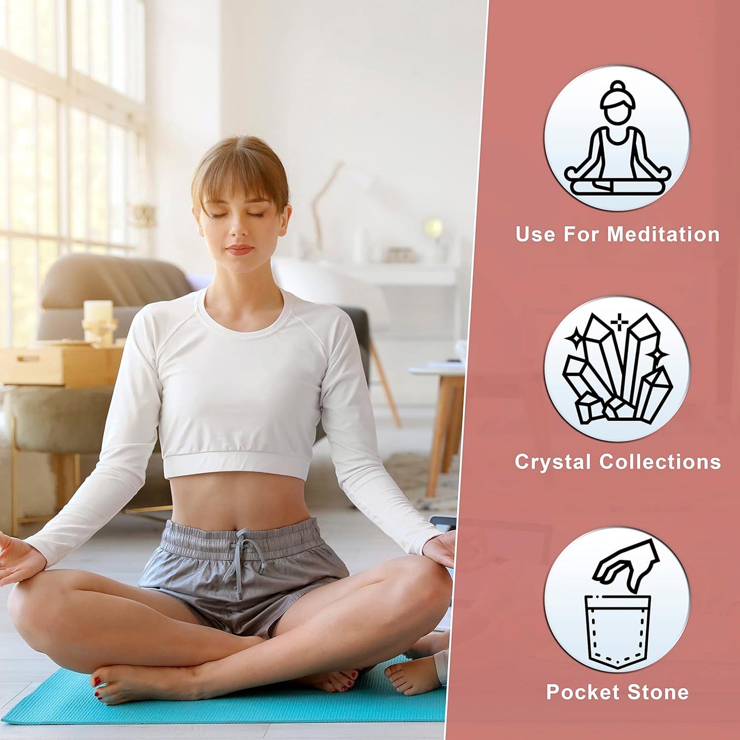 Crocon 50mm Rosetta Jasper Large Palm Stone 900+ Carats Pocket Worry Stones for Natural Chakra Balancing Reiki Healing Stones and Crystal Healing Spa Energy Crystals Gifts for Women