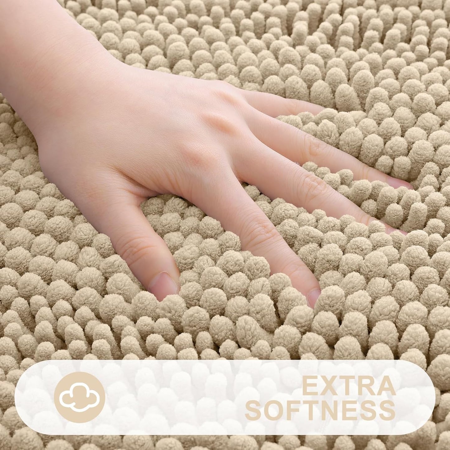 Grandaily Chenille Striped Bathroom Rugs 47x24, Extra Thick and Absorbent Bath Mats, Non-Slip Soft Plush Shaggy Shower Carpet, Machine Wash Dry, Bath Rug for Bathroom, Beige