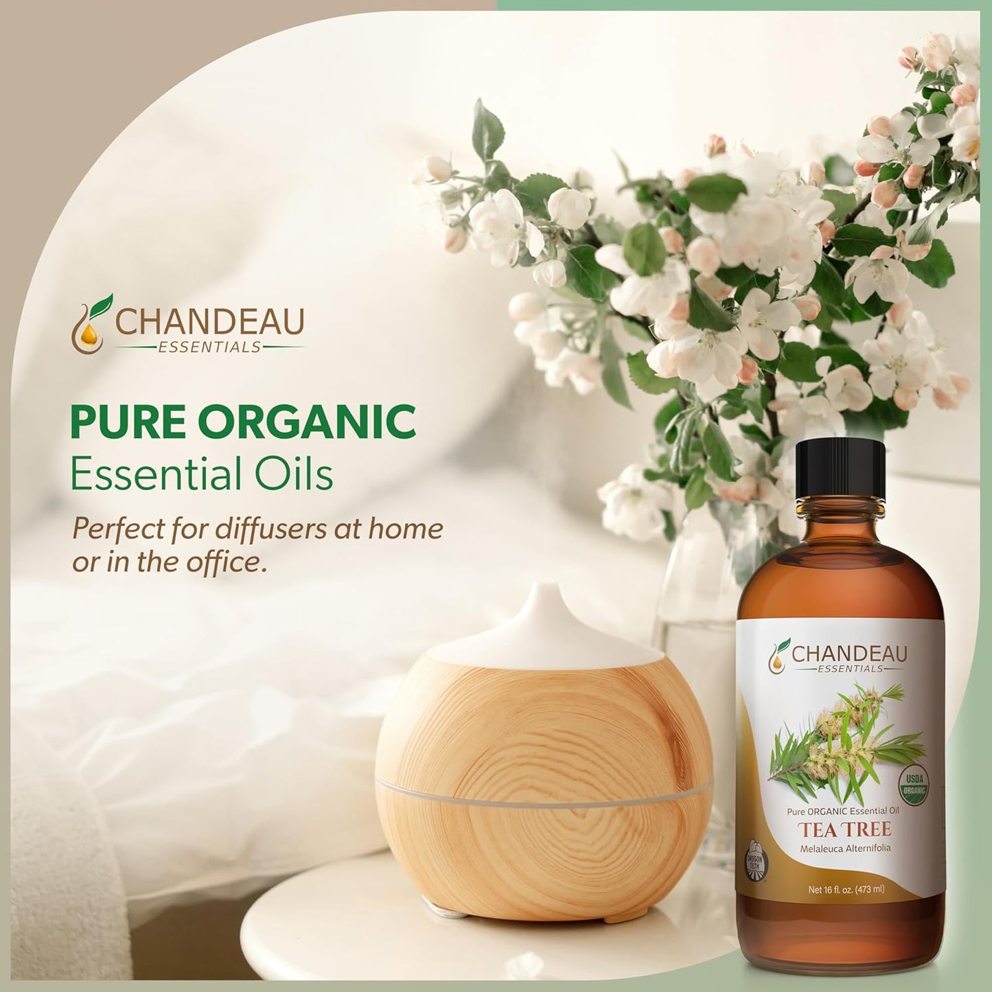 100% Pure Organic Essential Oil, Pure Tea Tree Essential Oil for Aromatherapy, Soap Making, Candles, Laundry, Perfume, Cleaners or Diffusers - Large Amber Glass Bottle, 16 oz.