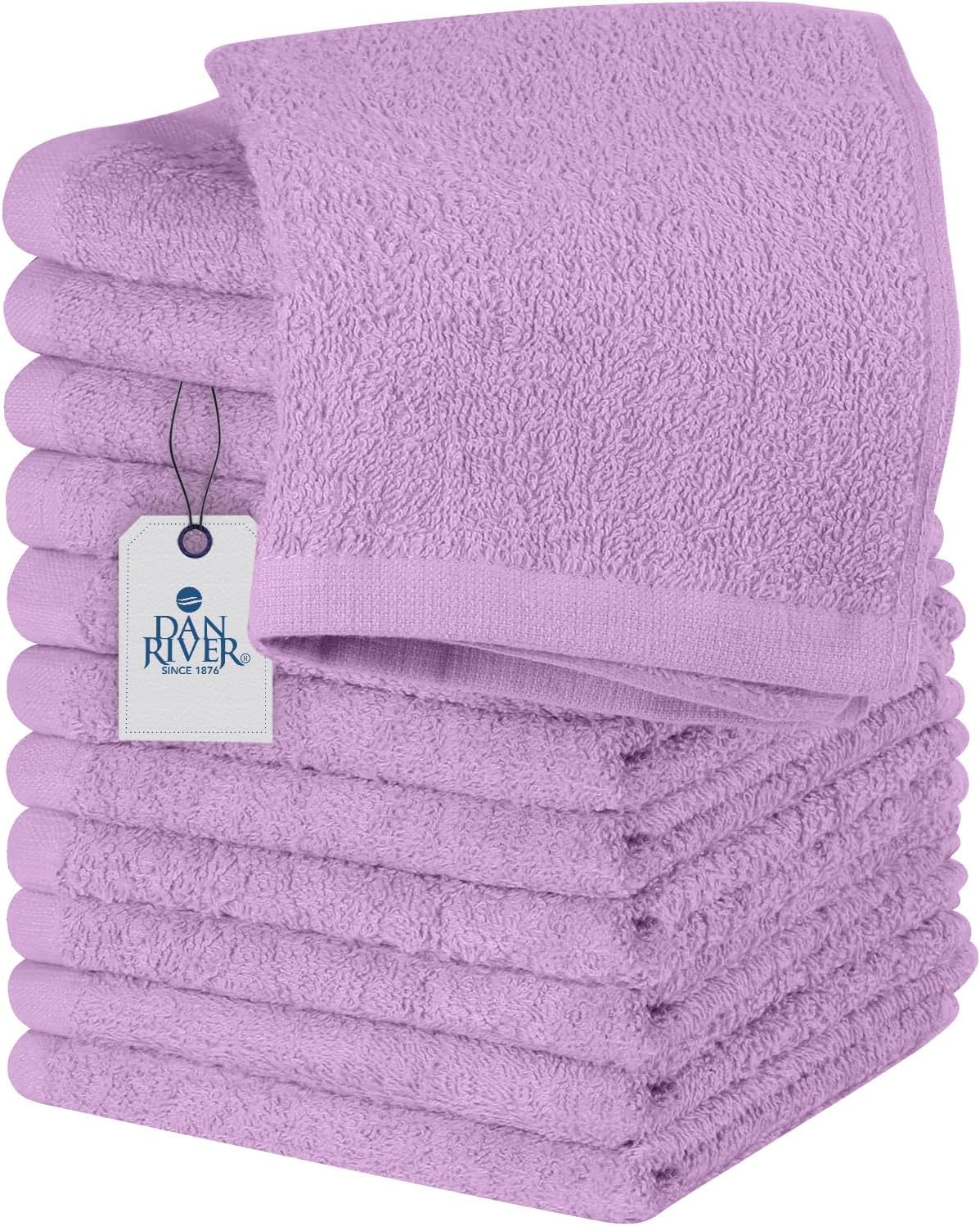 DAN RIVER 100% Cotton Wash Cloths 12 Pack [12x12] Soft & Absorbent face wash Cloth, Gym, Hotels & Spa Perfect for Everyday Use Fingertip Towels, Lavender
