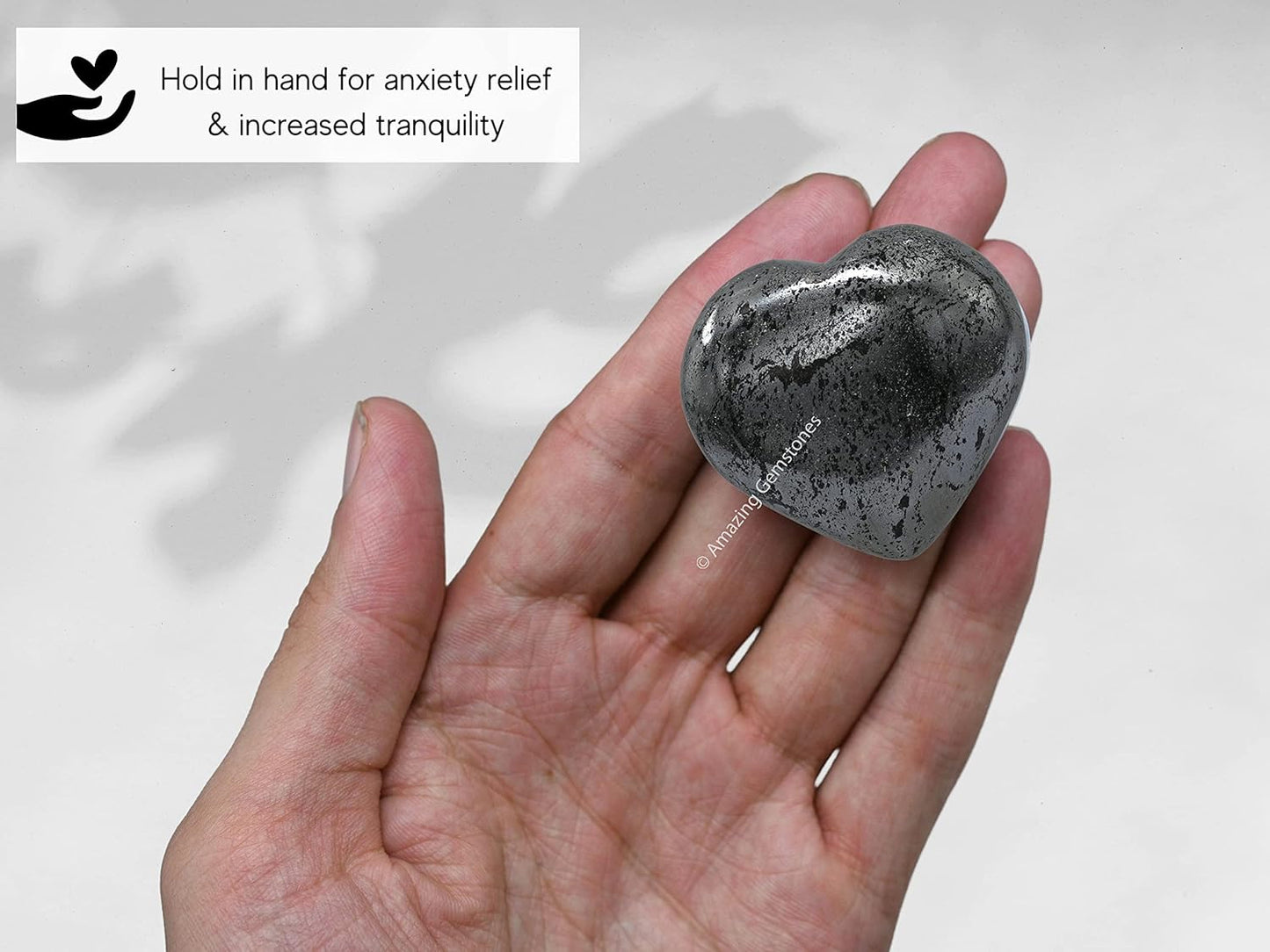 Amazing Gemstone Hematite Crystal Heart Palm Stone - Pocket Massage Worry Stone for Natural Body Chakra Balancing, Reiki Healing and Crystal Grid