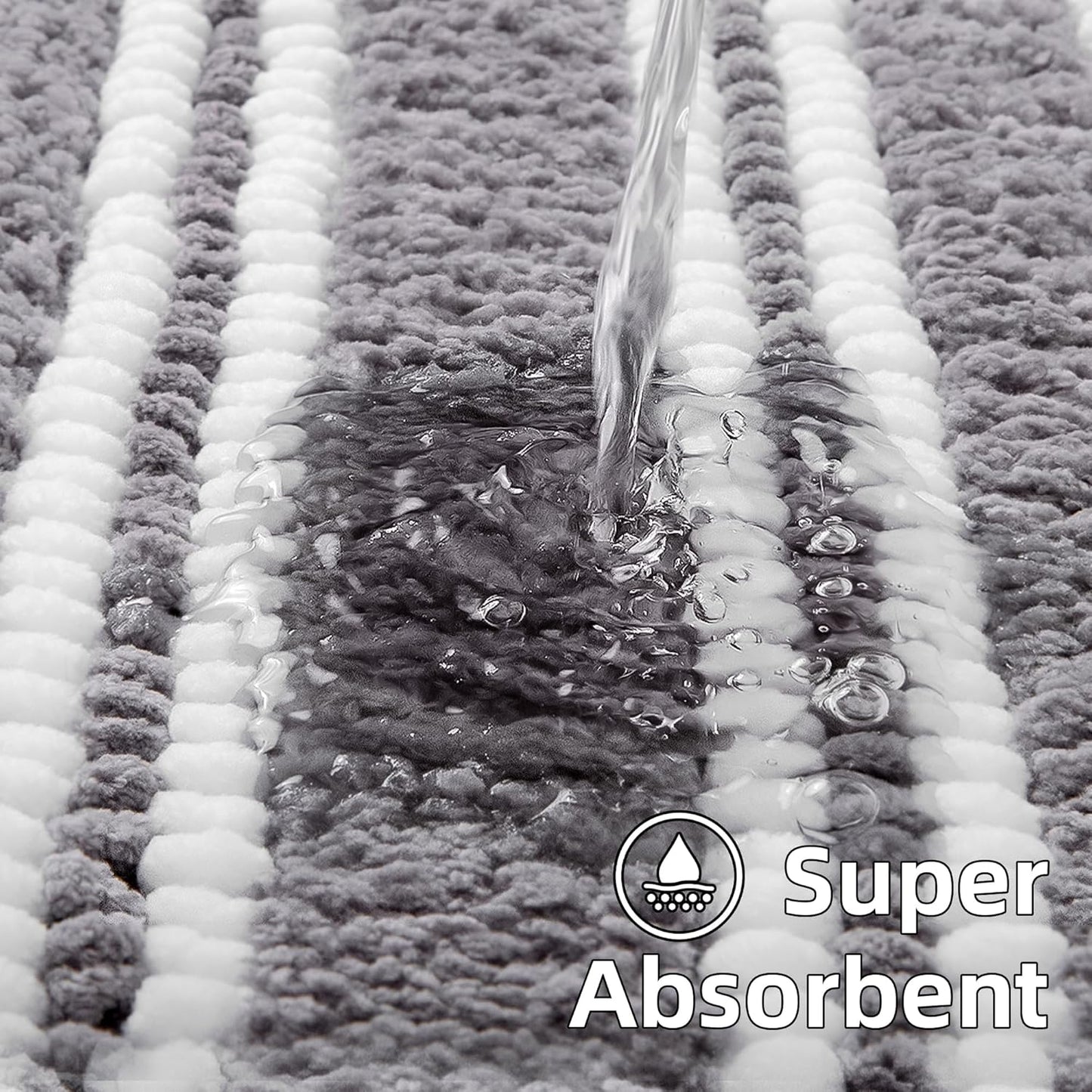 Bathroom Rugs 17x24 Extra Soft Absorbent Bath Mat Chenille Non Slip Shower Mat Rubber Backing Machine Washable Bath Mats for Bathroom Shaggy Grey Bath Rugs for Tub, Hallway