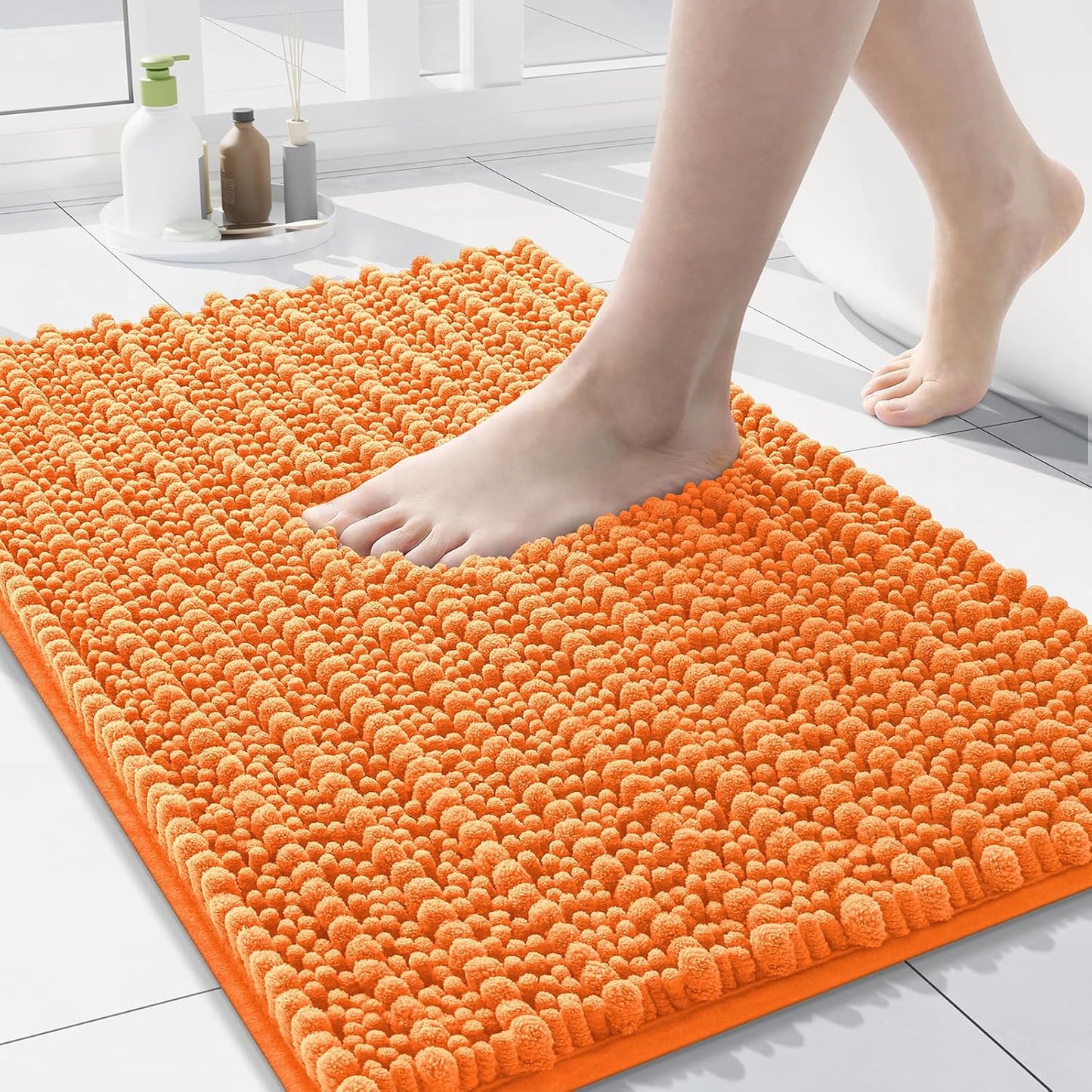 Arotive Luxury Chenille Bathroom Rug Mat, Extra Soft Thick Absorbent Shaggy Bath Rugs, Non-Slip Machine Wash Dry, Plush Bath Mats for Bathroom, Shower and Tub, 30x17, Orange