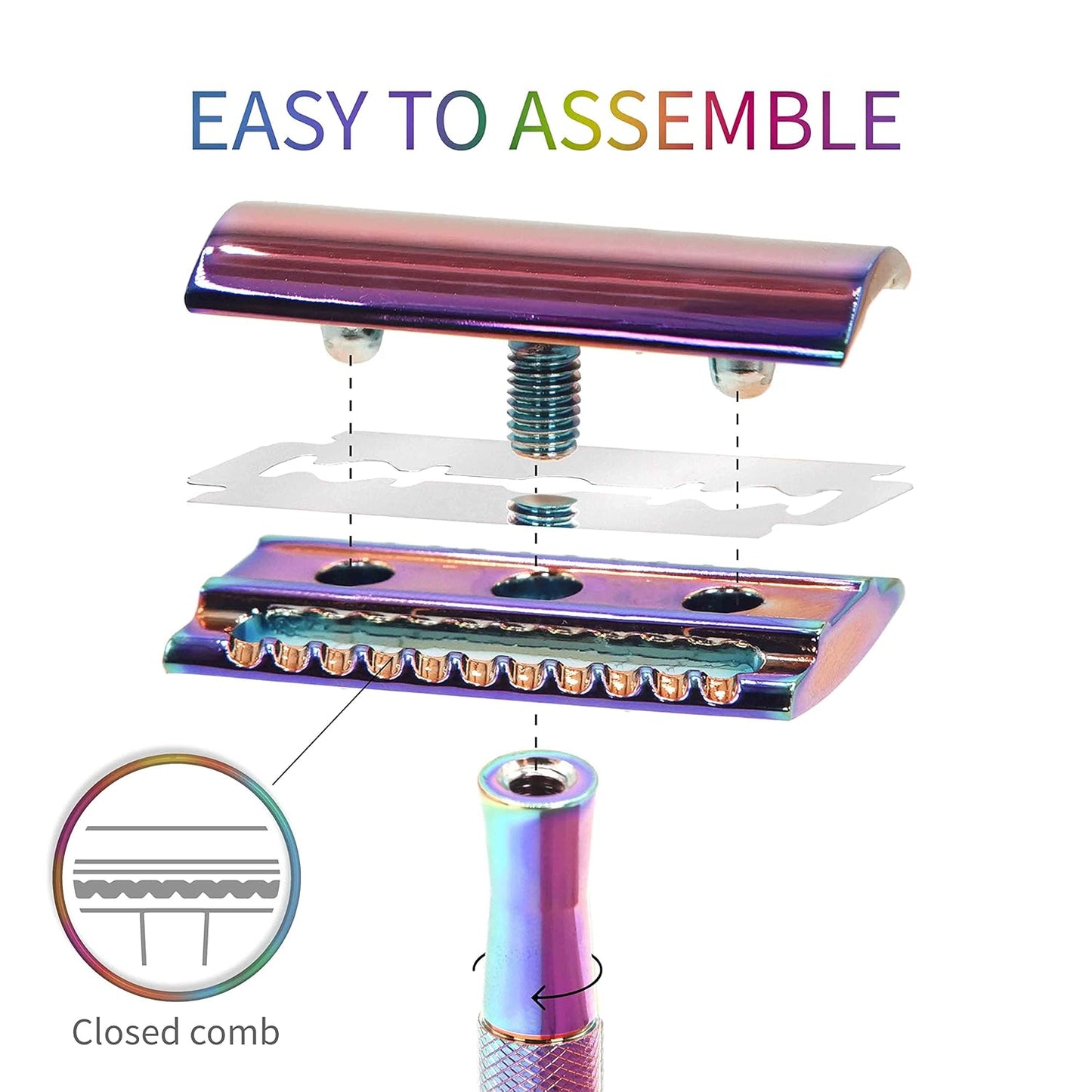 Bambaw Double Edge Safety Razor with 5 Safety Razor Blades, Women & Men’s Safety Shaving Razor, Reusable Razor, Plastic Free – Rainbow