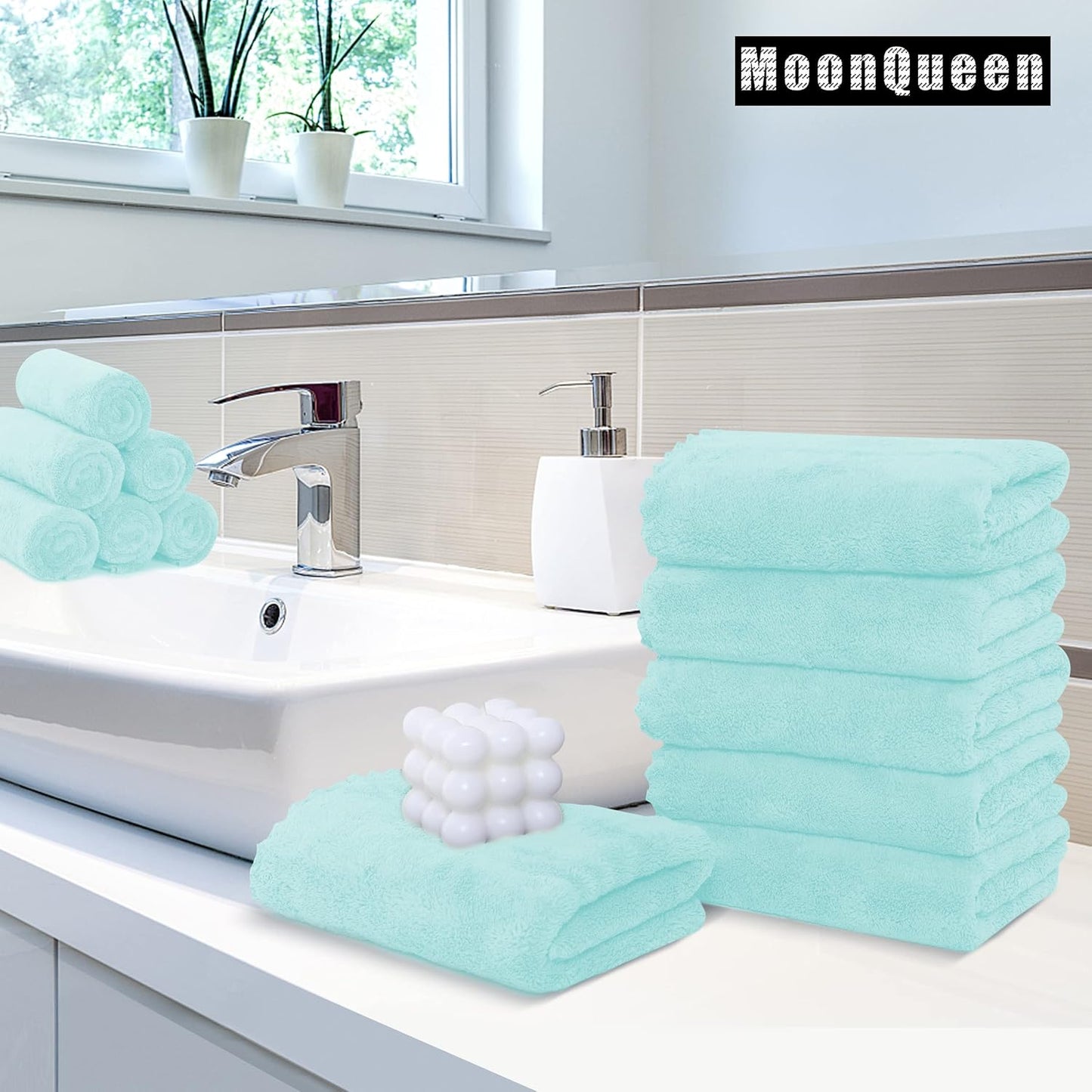 MOONQUEEN 6 Pack Premium Hand Towels - Quick Drying - Microfiber Coral Velvet Highly Absorbent Towels - Multipurpose Use as Hotel, Bathroom, Shower, Spa, Hand Towel 16 x 28 inches (Frozen Blue)