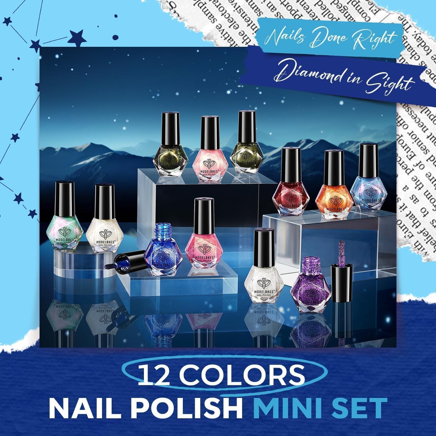 modelones Nail Polish Set, 12 Colors Winter Sparkle Dark Green Red Glitter Silver Champagne Burgundy Gold Nail Polish Set Quick DIY Finger Nail Polish Manicure DIY Nail Art Salon Home Gift