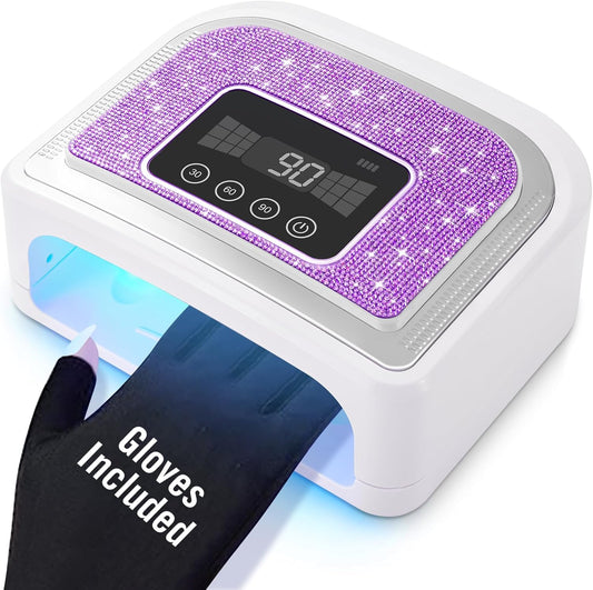 Aedavey Cordless Nail Lamp, Rechargeable UV Nail Lamp for Gel Nails, LED Nail Lamp with 4 Timer Modes, Gel Nail Light Decorate with Sparkling Nail Rhinestones Diamond (Sparkly Purple Diamond)