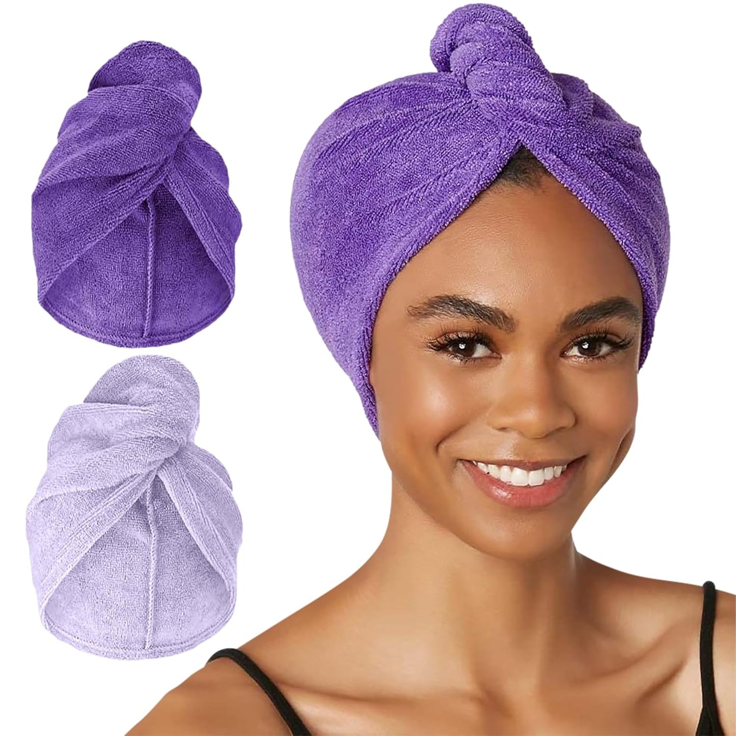 Turbie Twist 2-Pack Microfiber Hair Towel for Beauty, Travel, Gifting - Hair Wrap Turban for Straight, Wavy & Curly Hair - Premium Personal Care - Dark Purple & Light Purple