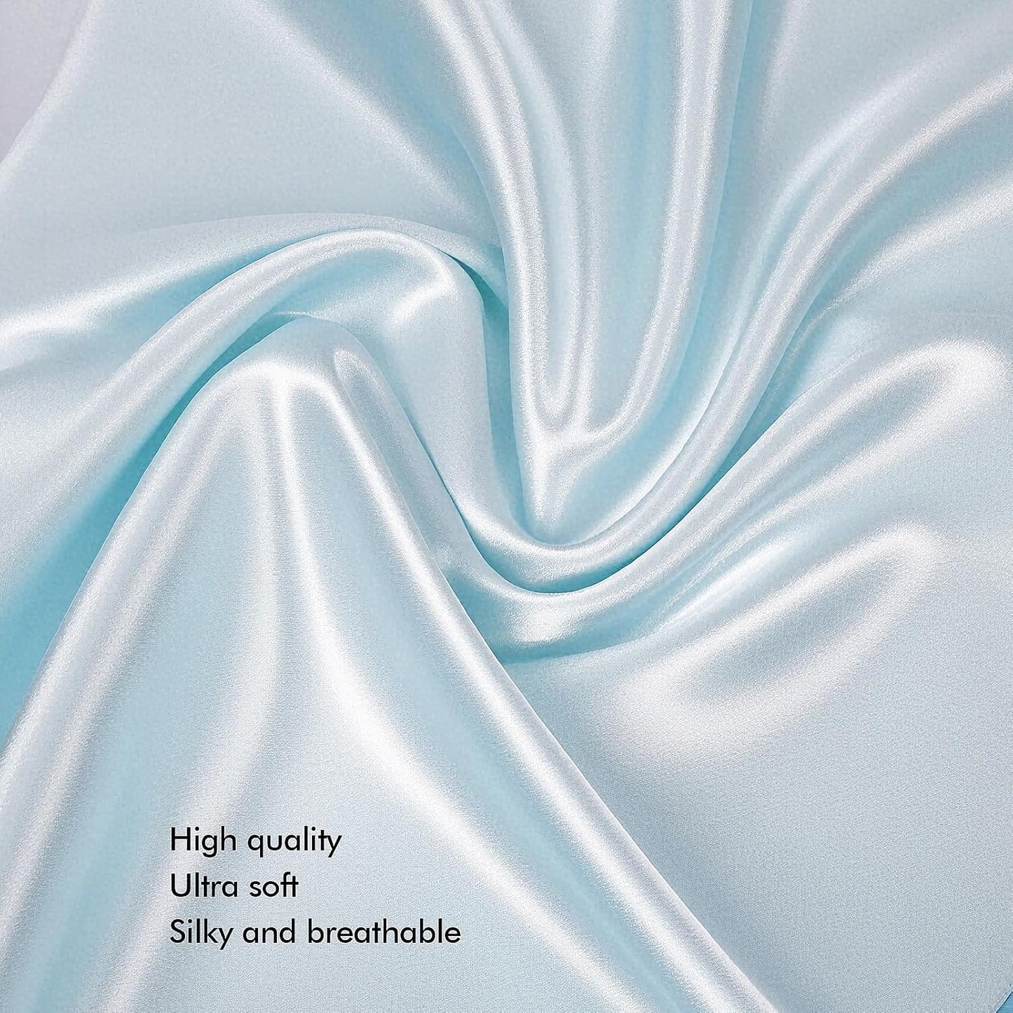 Vegan Silk Sleep Set, Vegan Silk Pillowcase with Large Scrunchie and Eye Mask for Hair and Skin, Self Care Essential Satin Night Routine Kit (Light Blue Color)