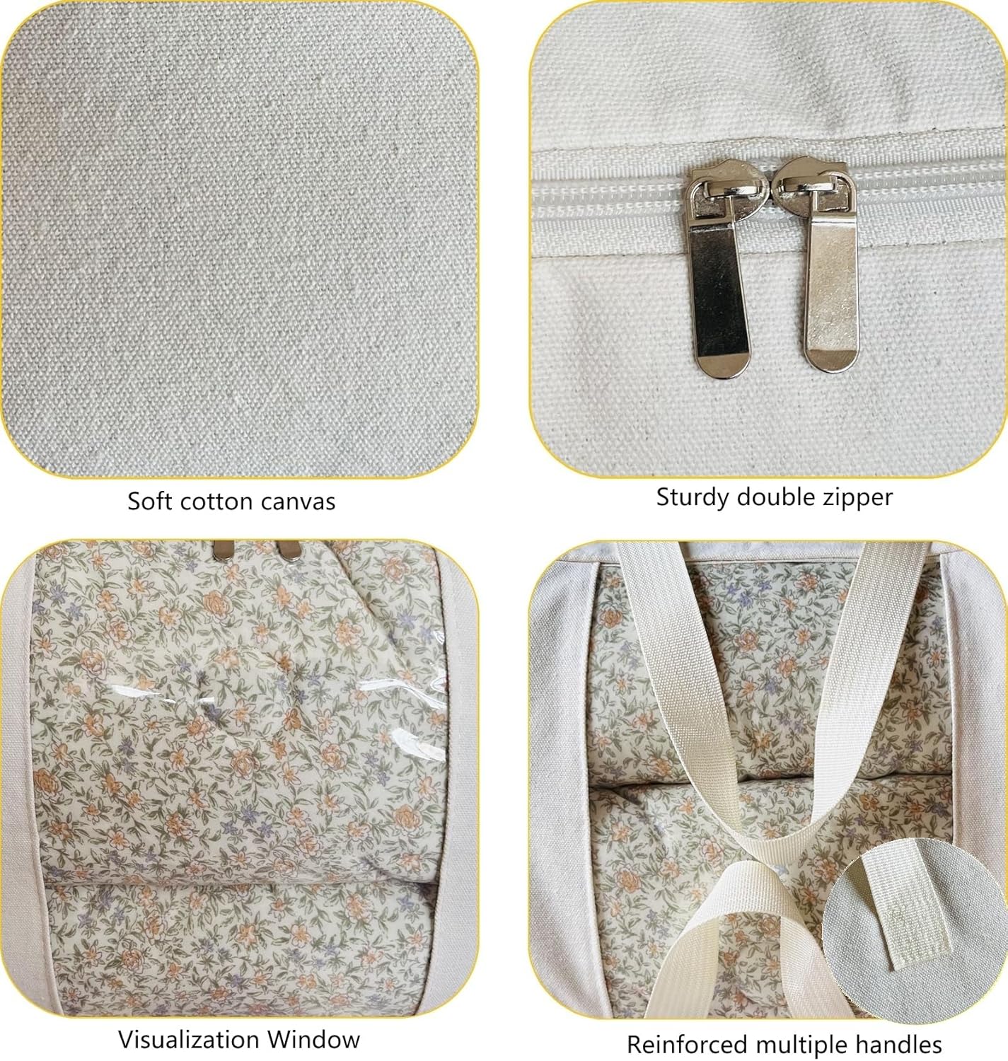 Soft Large Canvas Comforter Storage Bags with Four Carrying Handles and Clear Window, Closet Organizer for Clothing, Blankets Sheets Pillows and Bedding, 80L, 3 Pack, White