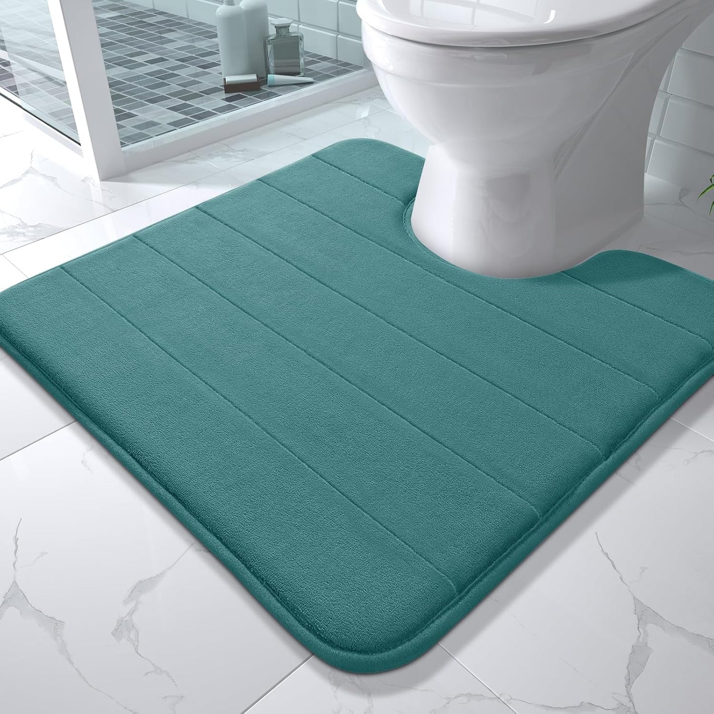 Yimobra Memory Foam Toilet Bath Mat U-Shaped, Commode Contour Rug, Soft and Comfortable, Super Water Absorption, Non-Slip, Thick, Machine Wash and Easier to Dry for Bathroom, 24 X 24, Teal