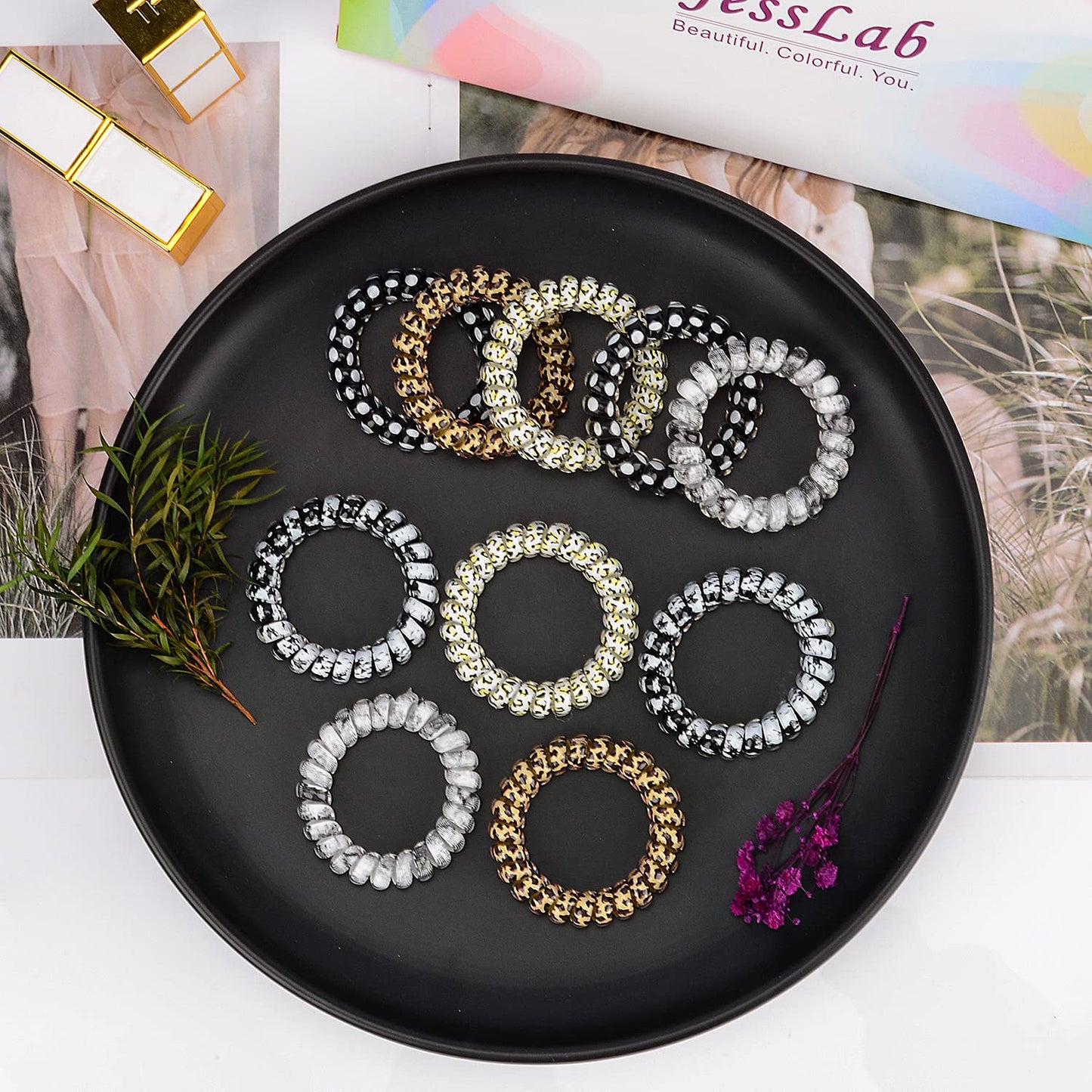 JessLab Spiral Hair Ties for Women, 10-Pack Traceless No-Damage Ponytail Holders, Coils Hair Bands for Girls, Assorted Colors